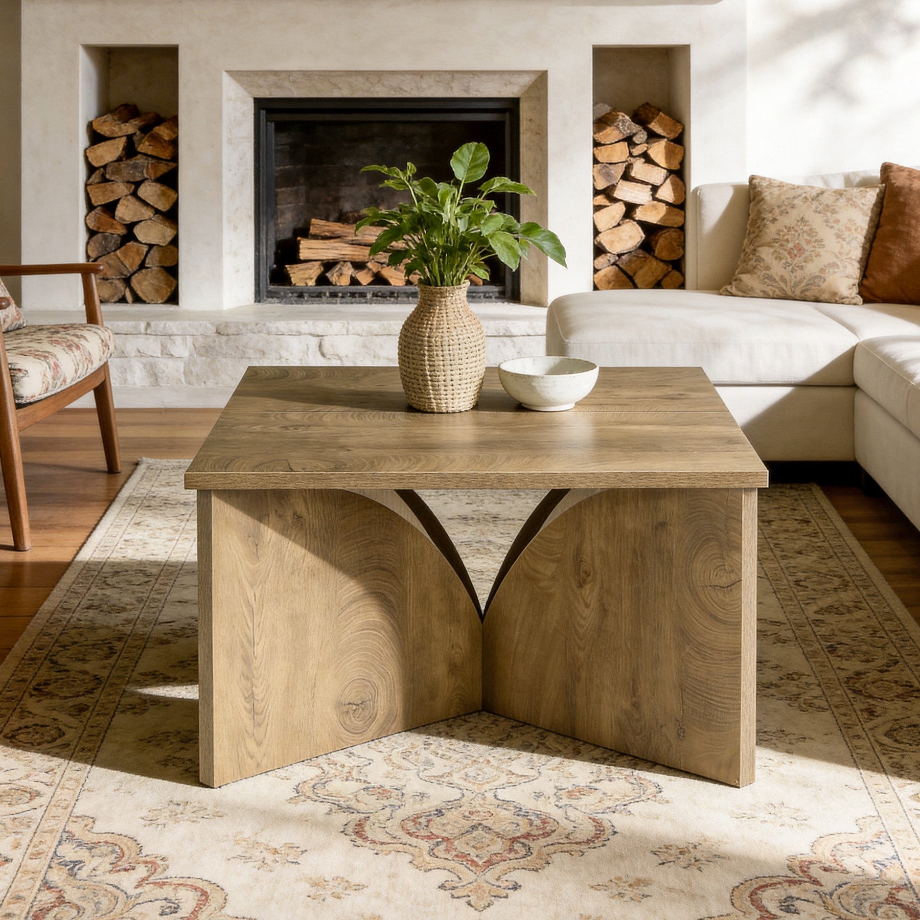 Tribesigns Petite table basse carrée (80 cm), Table d'appoint style ferme avec base robuste
