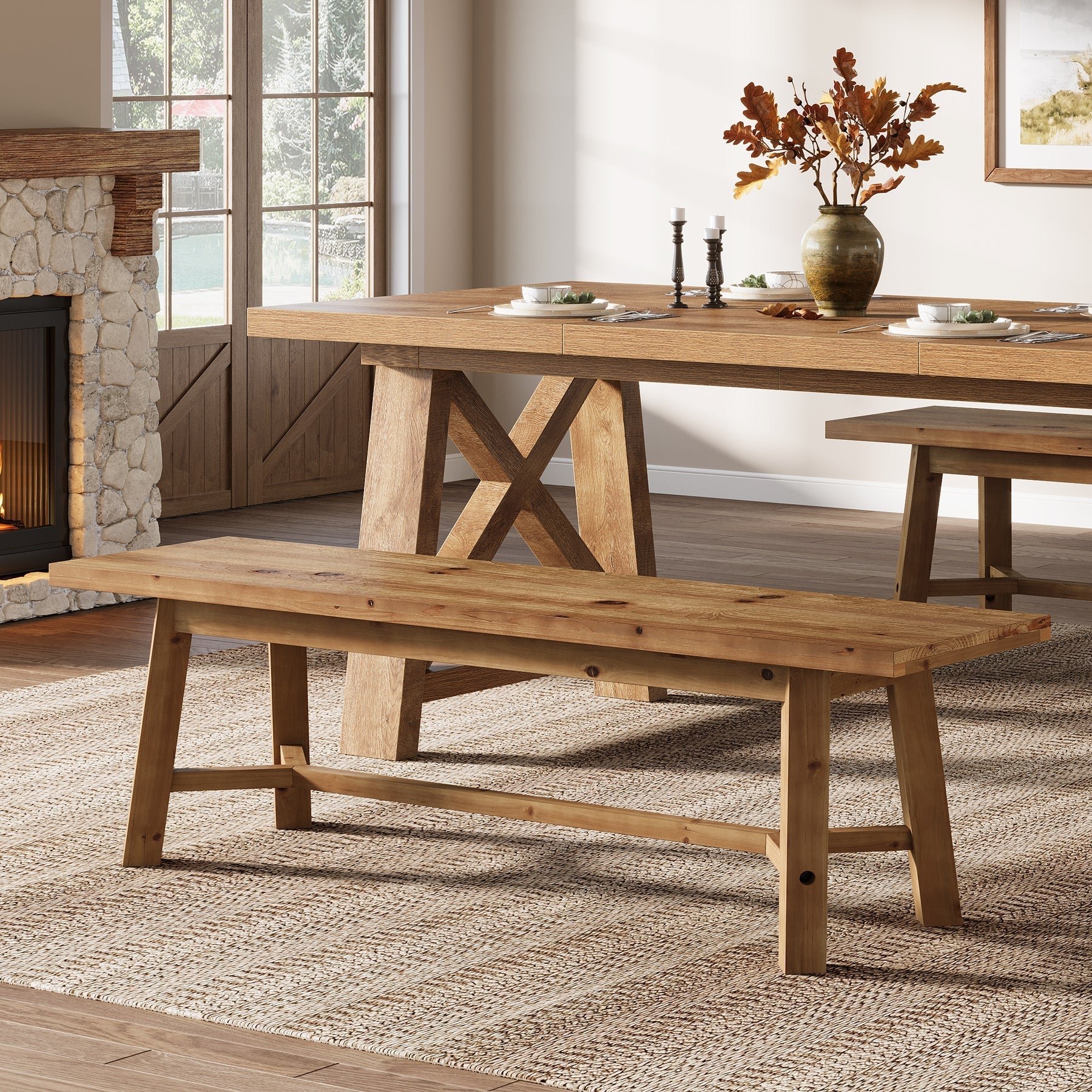Banc de salle à manger rustique en bois massif 140 cm, long banc de cuisine