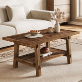 Tribesigns Table basse rectangulaire en bois massif de 120 cm, Style campagnard avec 2 étagères 3