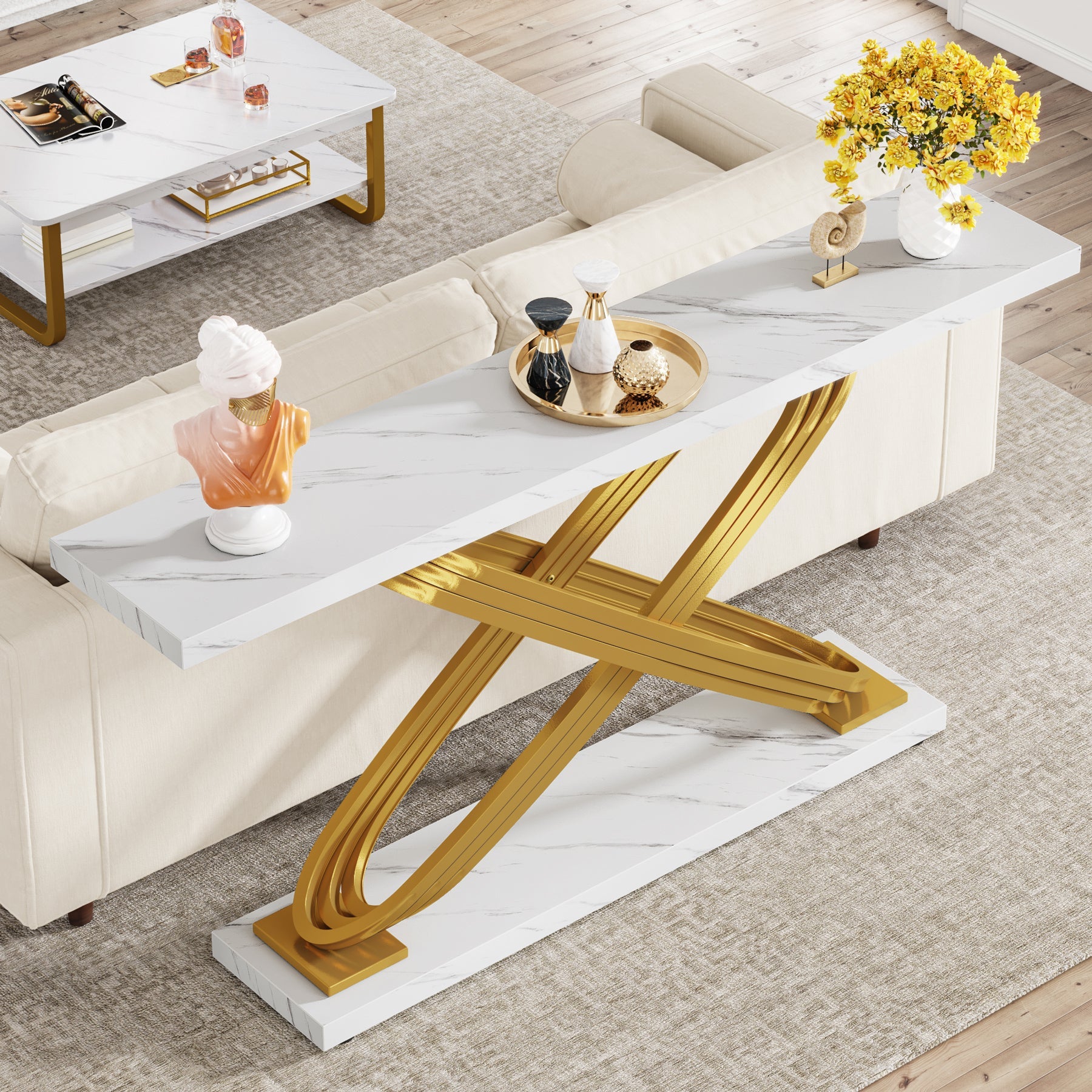 Tribesigns Console, Table d'entrée moderne en marbre de 140 cm