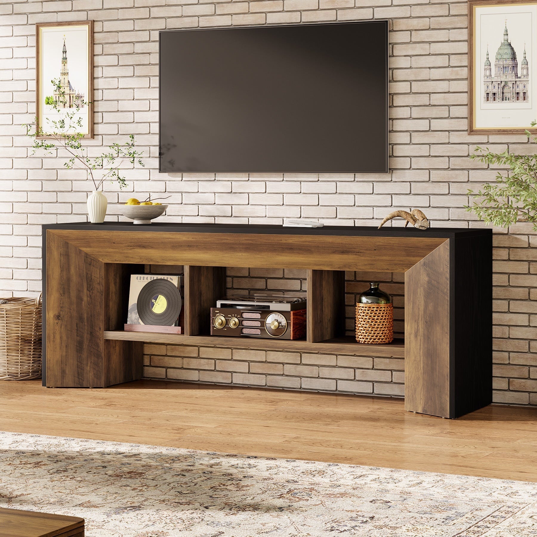 Meuble TV 160 cm unité multimédia 3 compartiments pour salon
