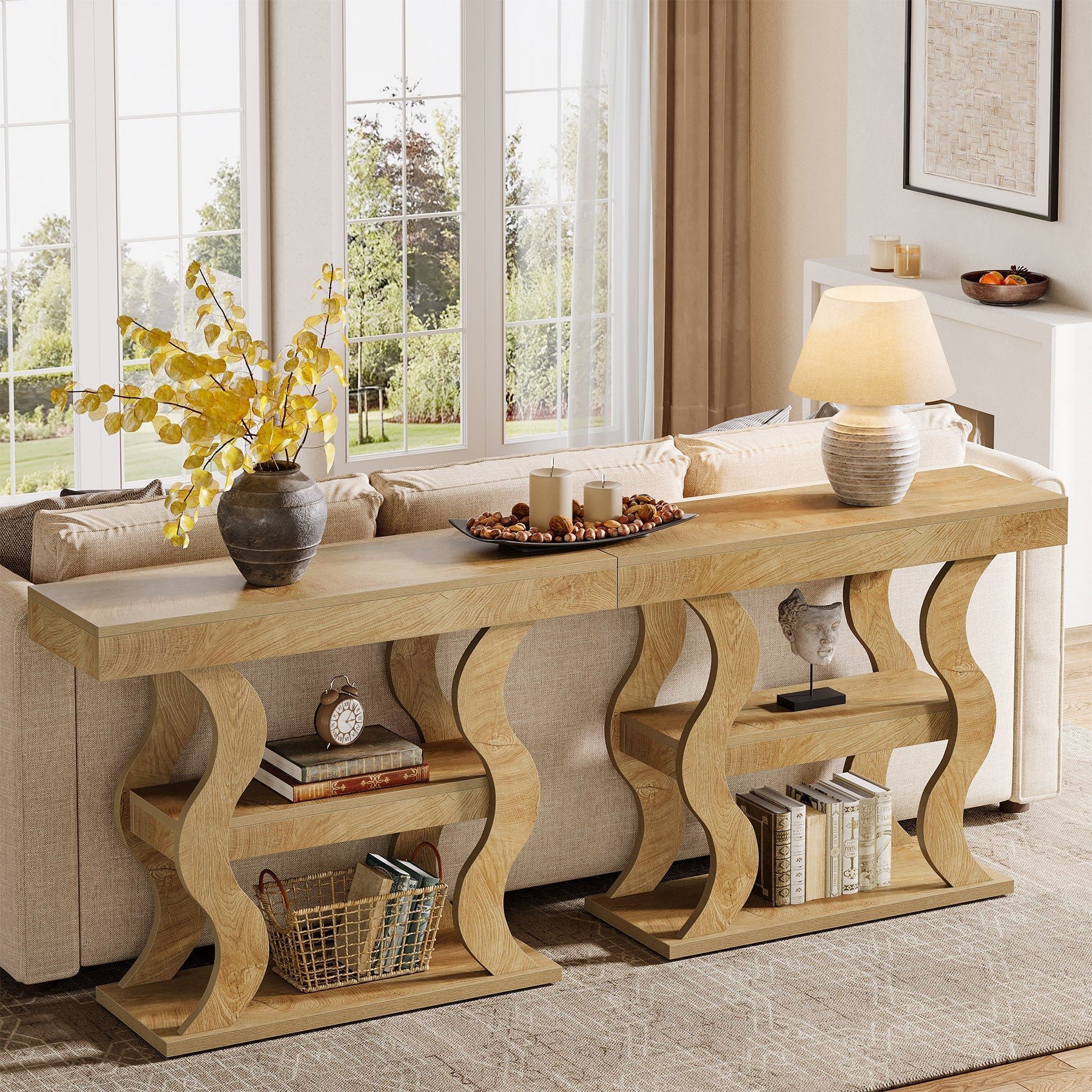 Tribesigns Console étroite 105 cm, Table d'entrée à 3 niveaux avec étagères