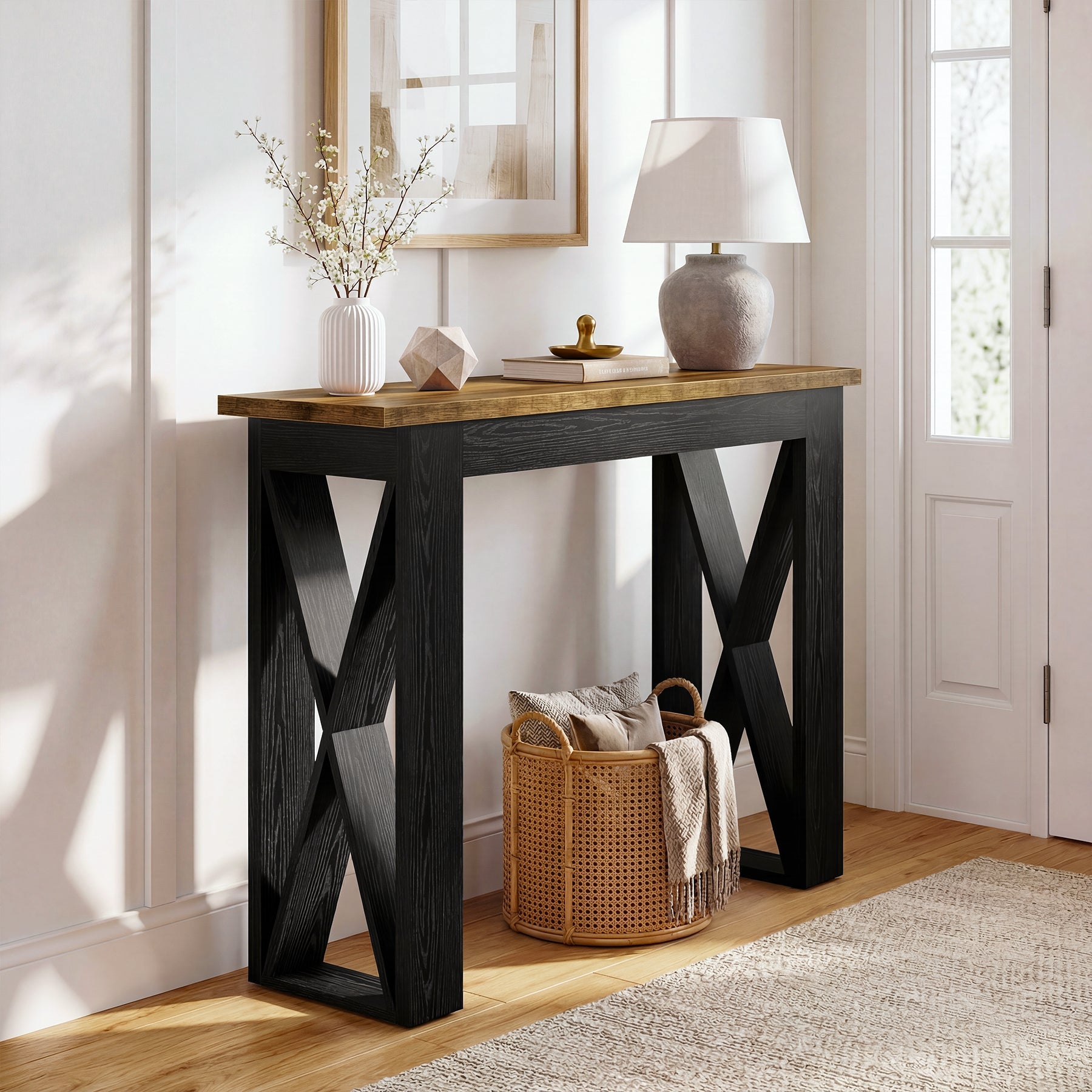 Tribesigns Console étroite 105 cm, Table d'entrée style industriel avec étagère de rangement