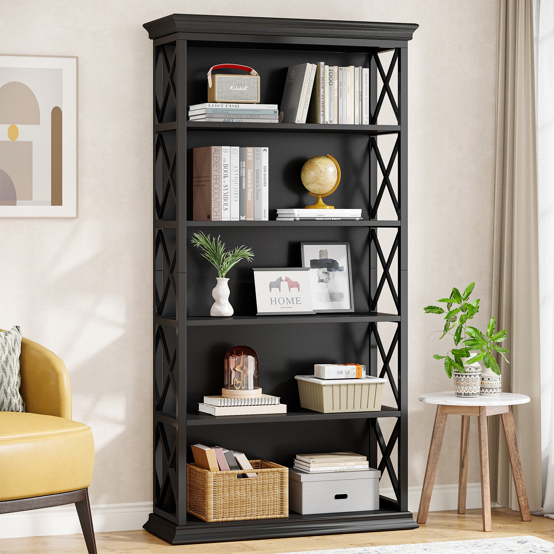 Tribesigns Bibliothèque muralle, Étagère d'affichage en bois à 5 niveaux avec cadre en métal