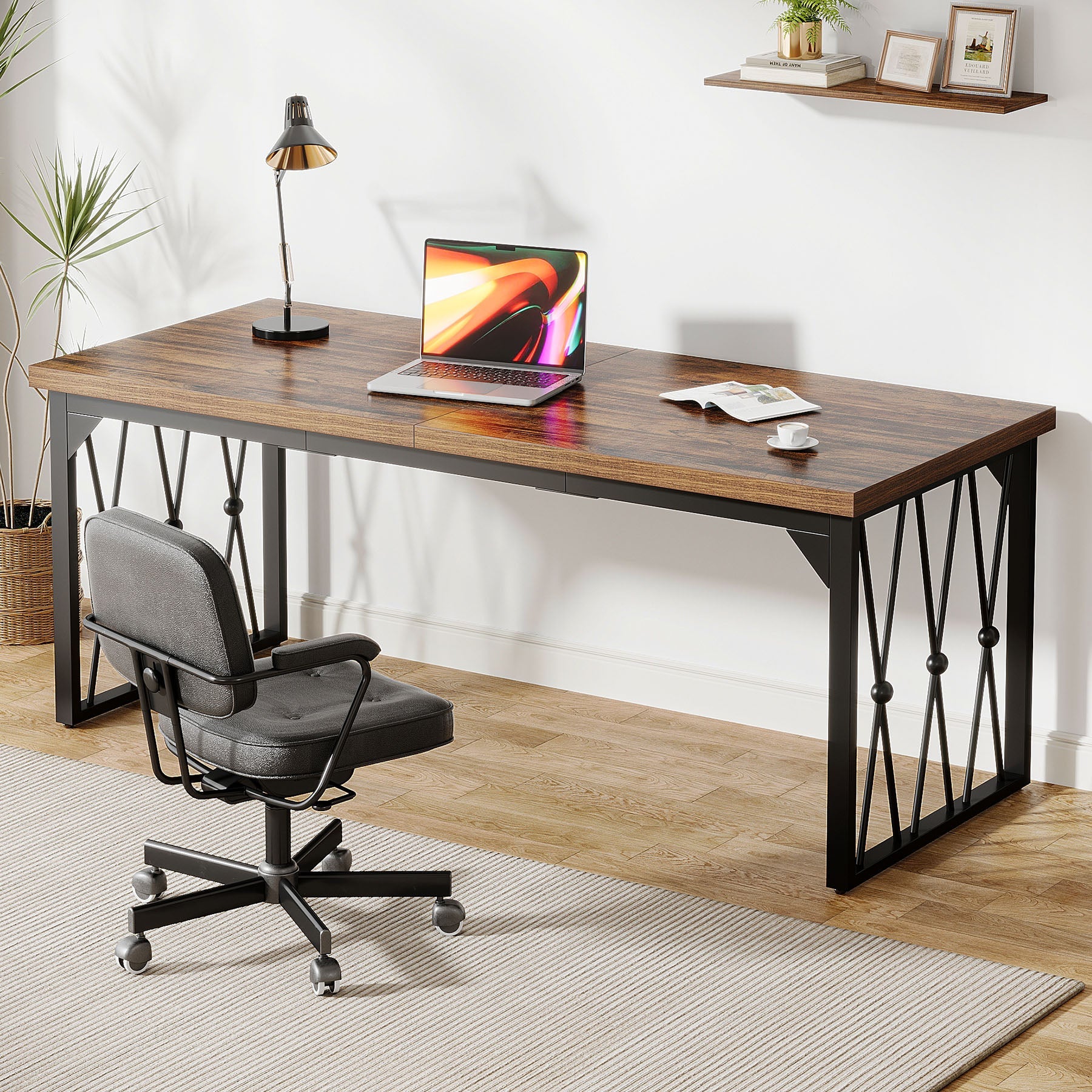 Tribesigsn Bureau de direction 200 cm, Grand bureau d'ordinateur Bureau pour deux personnes