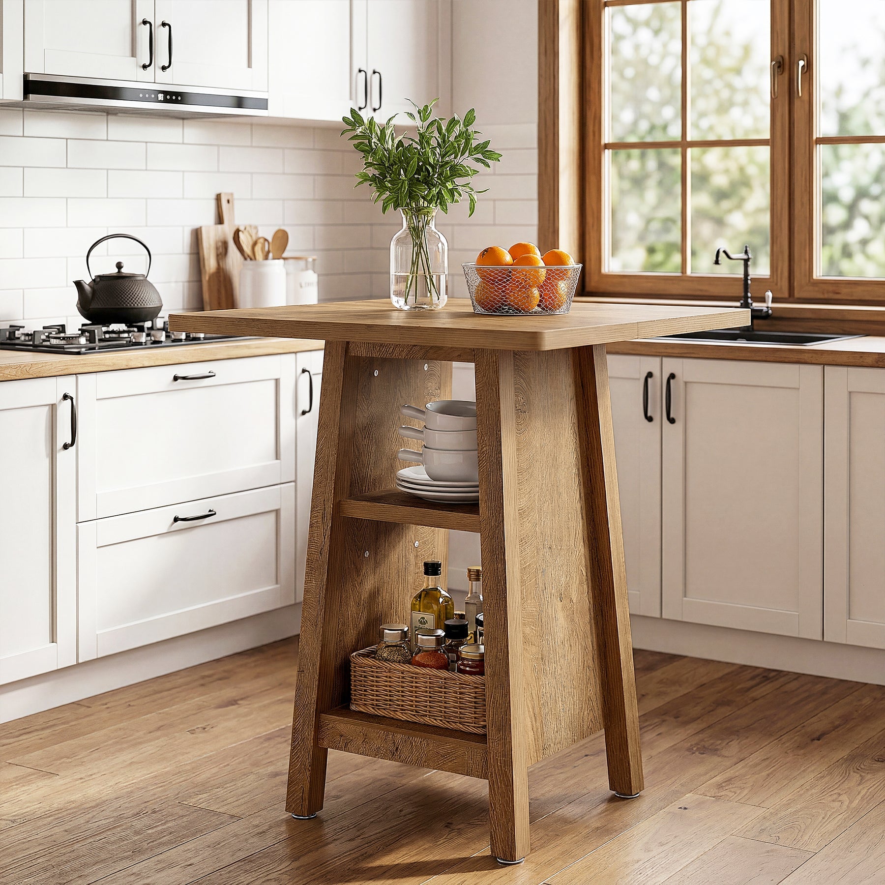 Tribesigns Îlot de cuisine de 90 cm, Table de cuisine carrée avec 2 étagères pour la cuisine