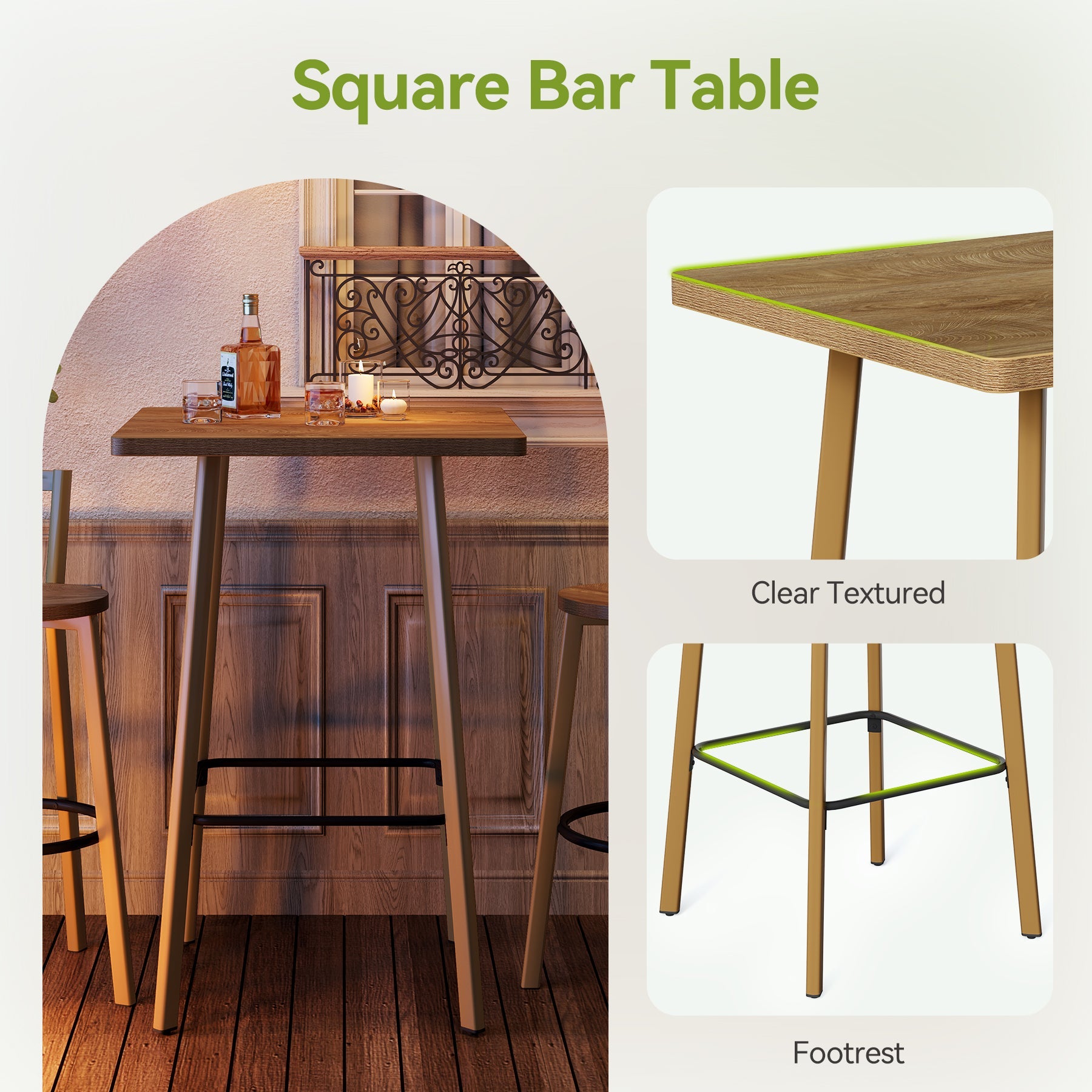 Tribesigns Ensemble de Table de Bar et Tabourets, Table Haute Cuisine avec 2 Tabourets Ronds