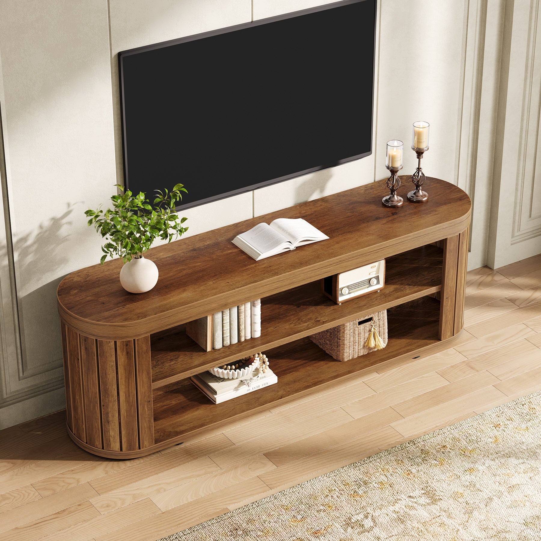 Meuble TV Tribesigns (120 cm) pour téléviseurs jusqu'à 55 pouces, Meuble TV avec 2 étagères ouvertes