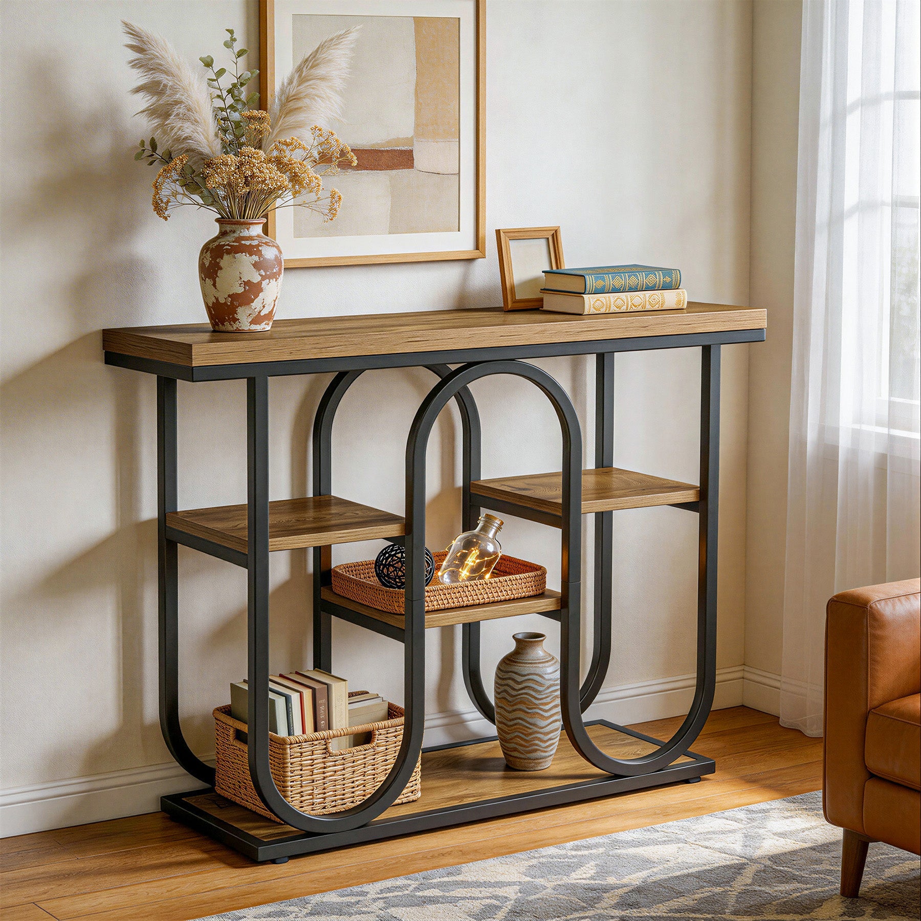 Tribesigns Console 100 cm, Table d'entrée industrielle à 4 niveaux avec étagères