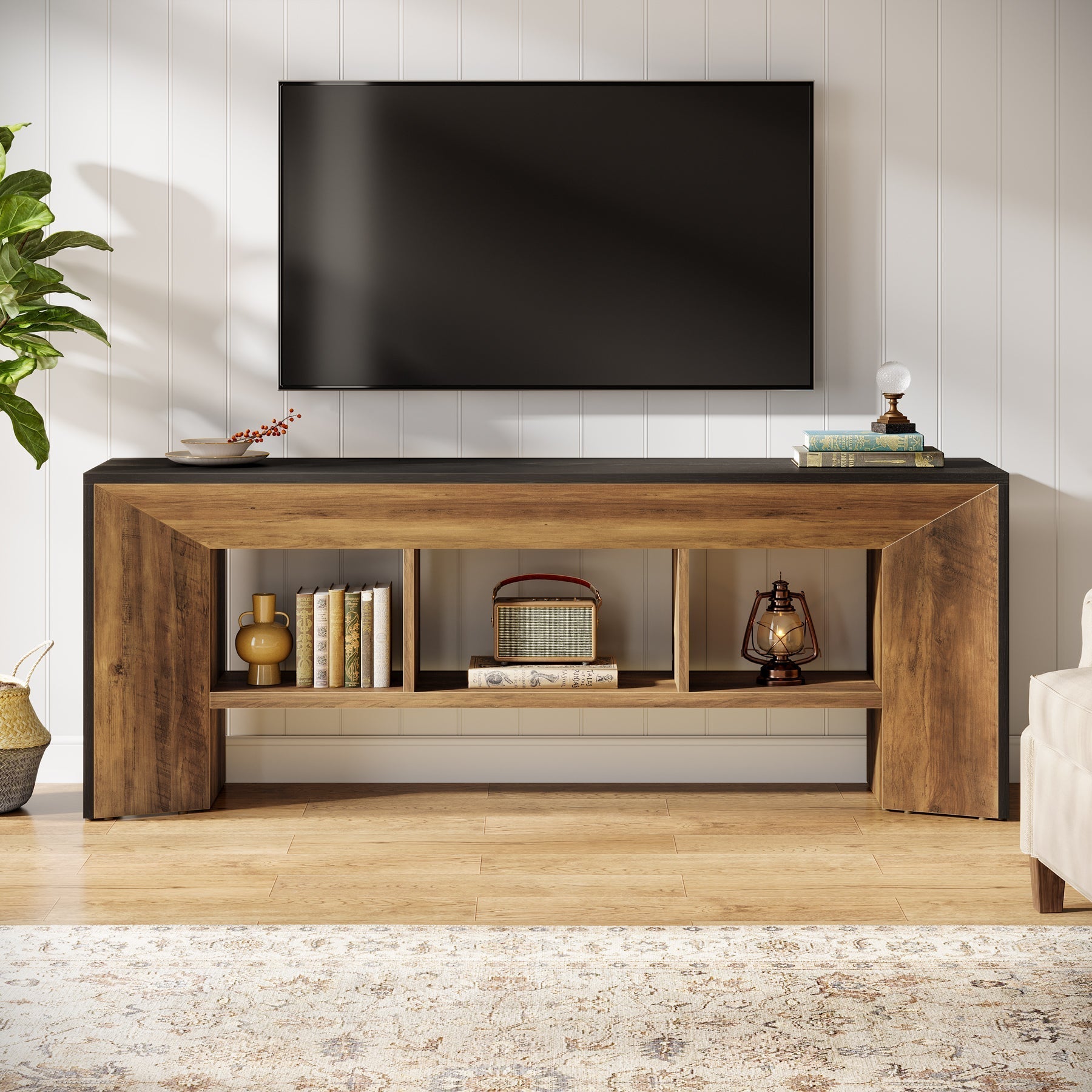 Meuble TV 160 cm unité multimédia 3 compartiments pour salon