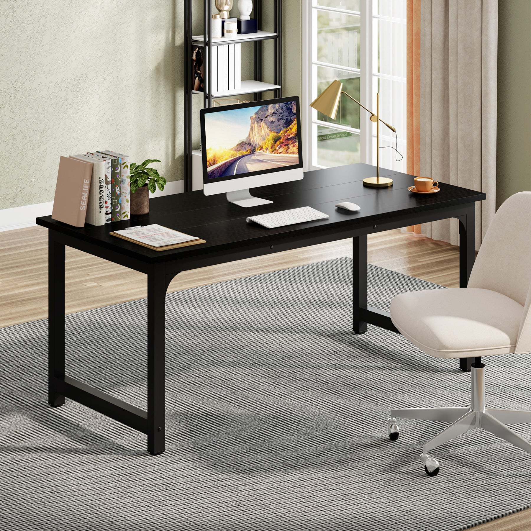 Tribesigns Bureau télétravail,  Bureau en bois et métal Bureau d'ordinateur grand et moderne