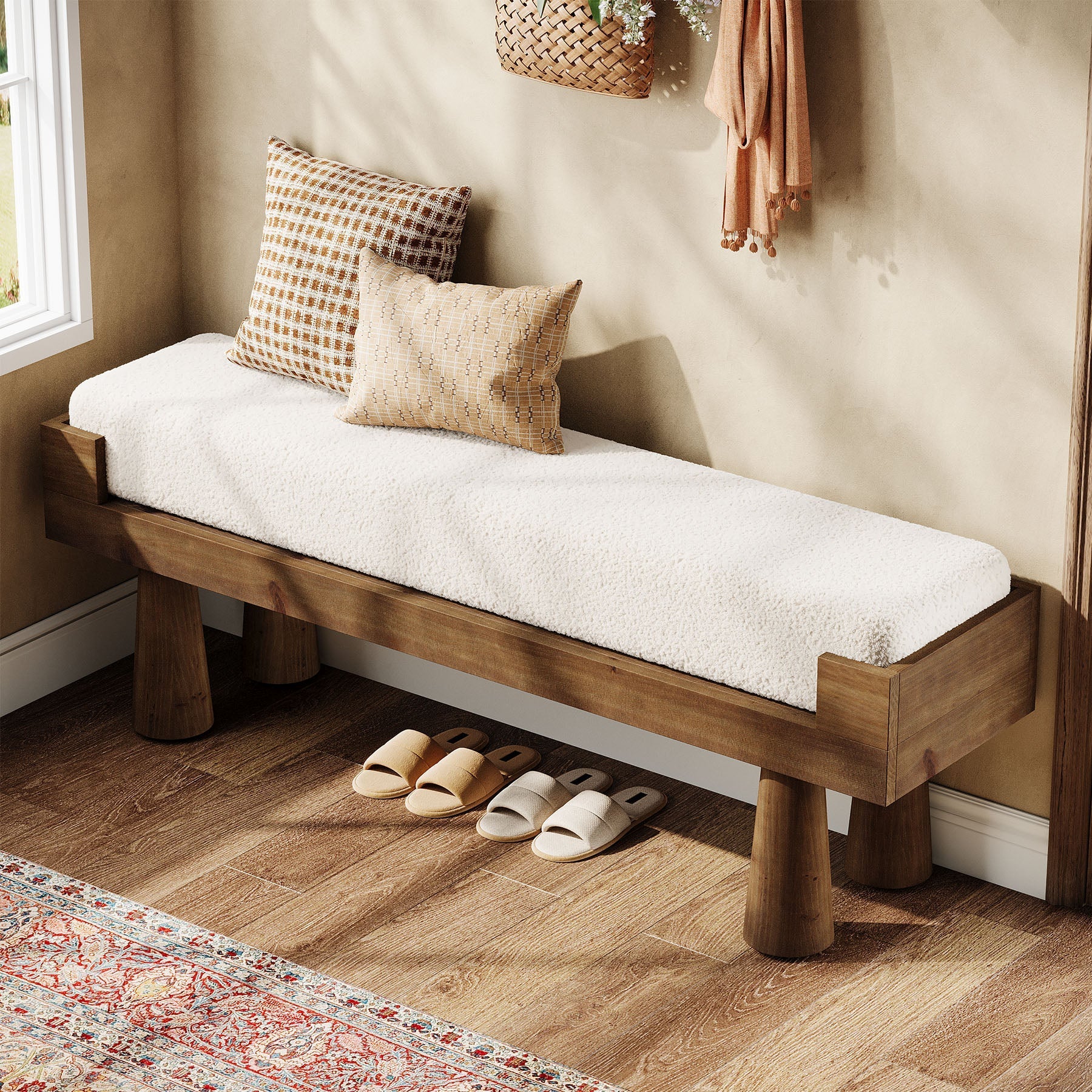 Tribesigns Banc rembourré avec pieds en bois massif, Idéal pour un couloir une chambre ou une entrée dans un style mid-century