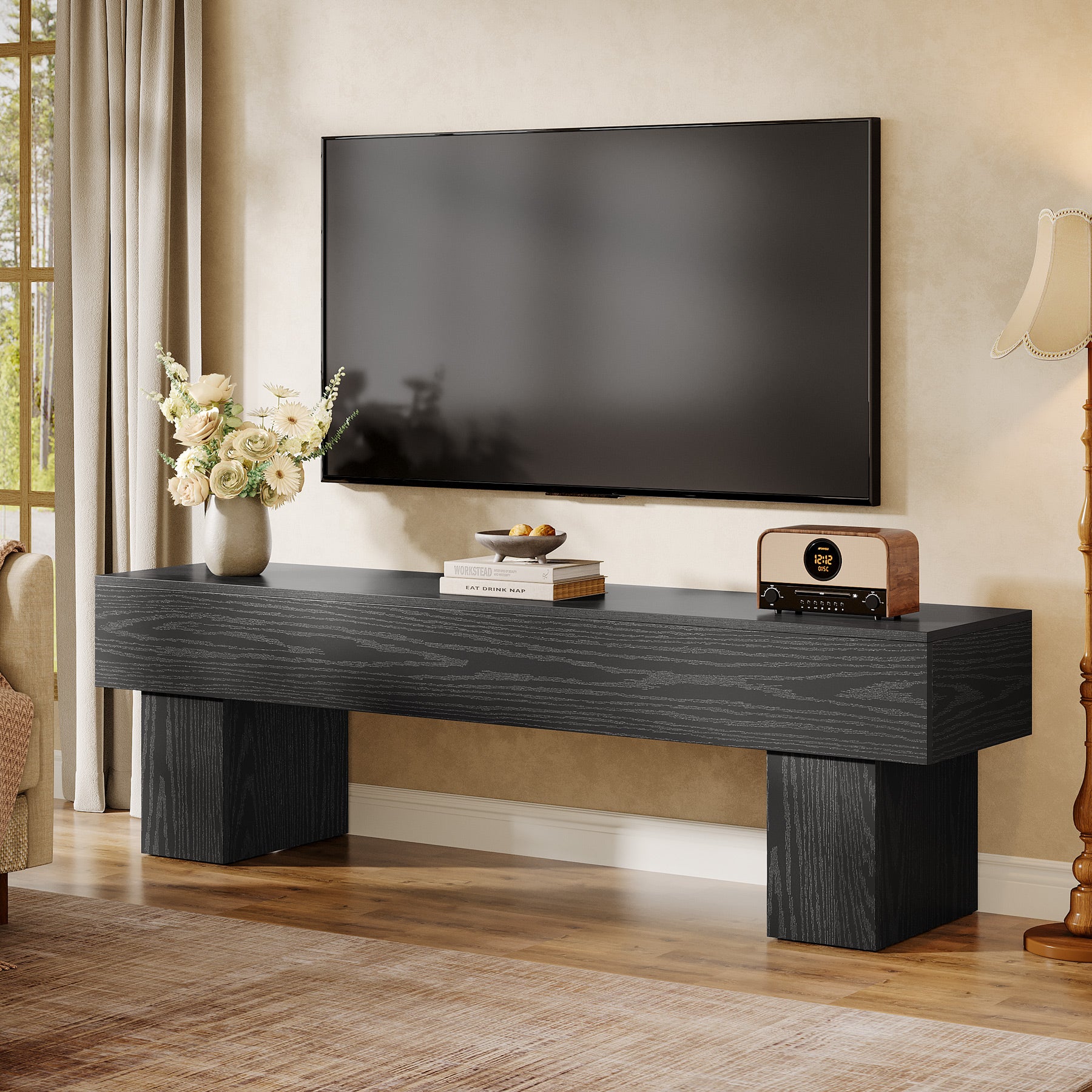 Tribesigns Meuble TV 160 cm, Centre multimédia style ferme pour salon et télévision