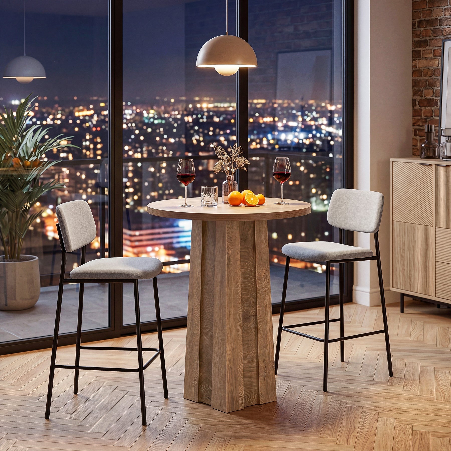 Table de bar ronde de 80 cm avec pied central rainuré, Table de bistrot moderne à hauteur de comptoir