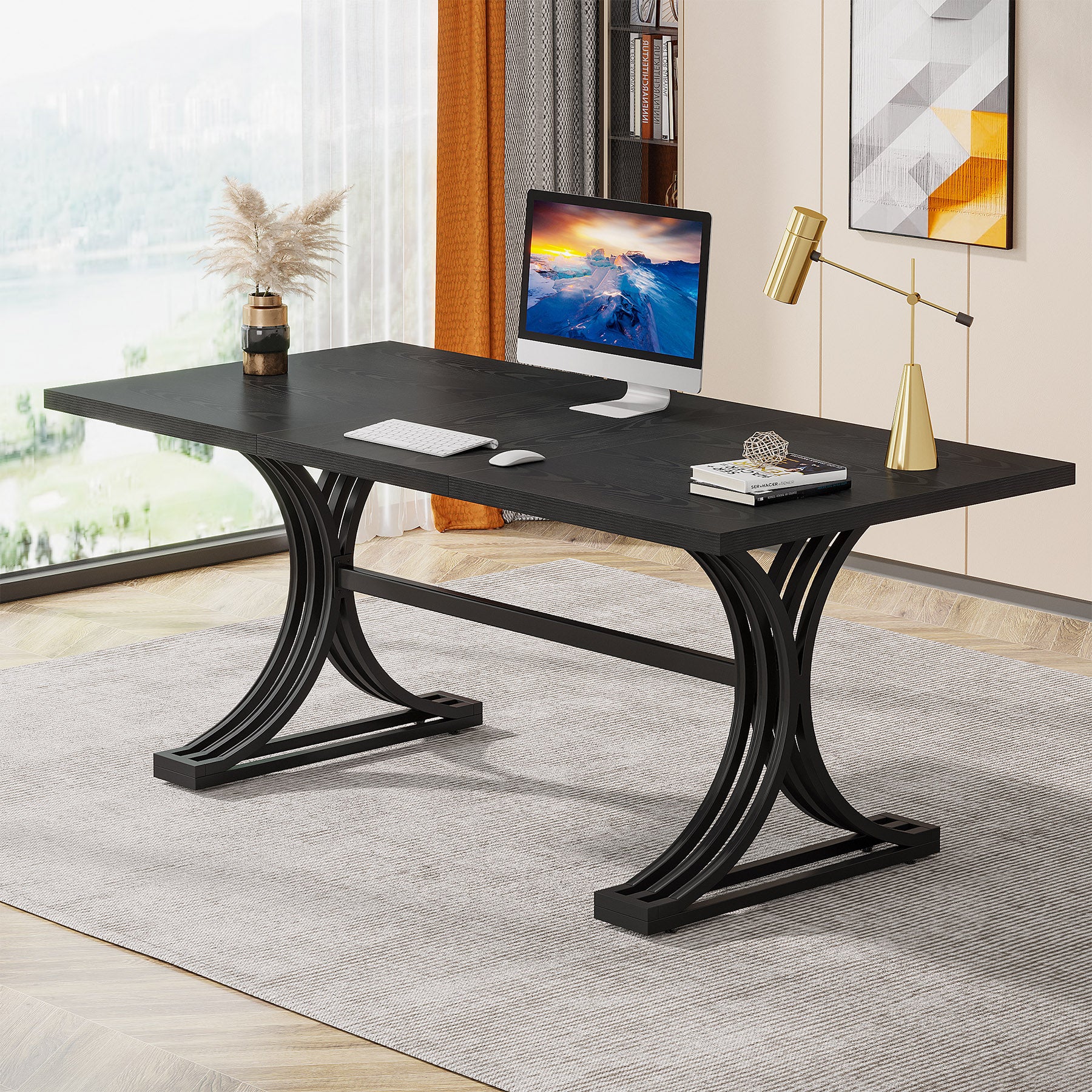 Tribesigns Bureau de bureau, Bureaux exécutifs rectangulaires modernes avec pieds dorés