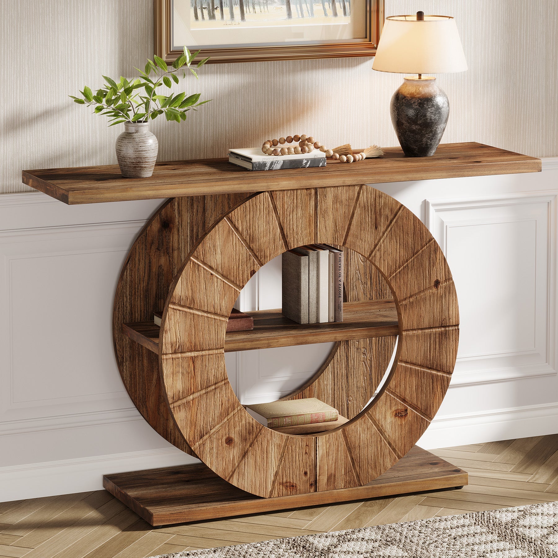 Tribesigns Console en bois massif de 105 cm avec 3 étagères, Console étroite de style champêtre