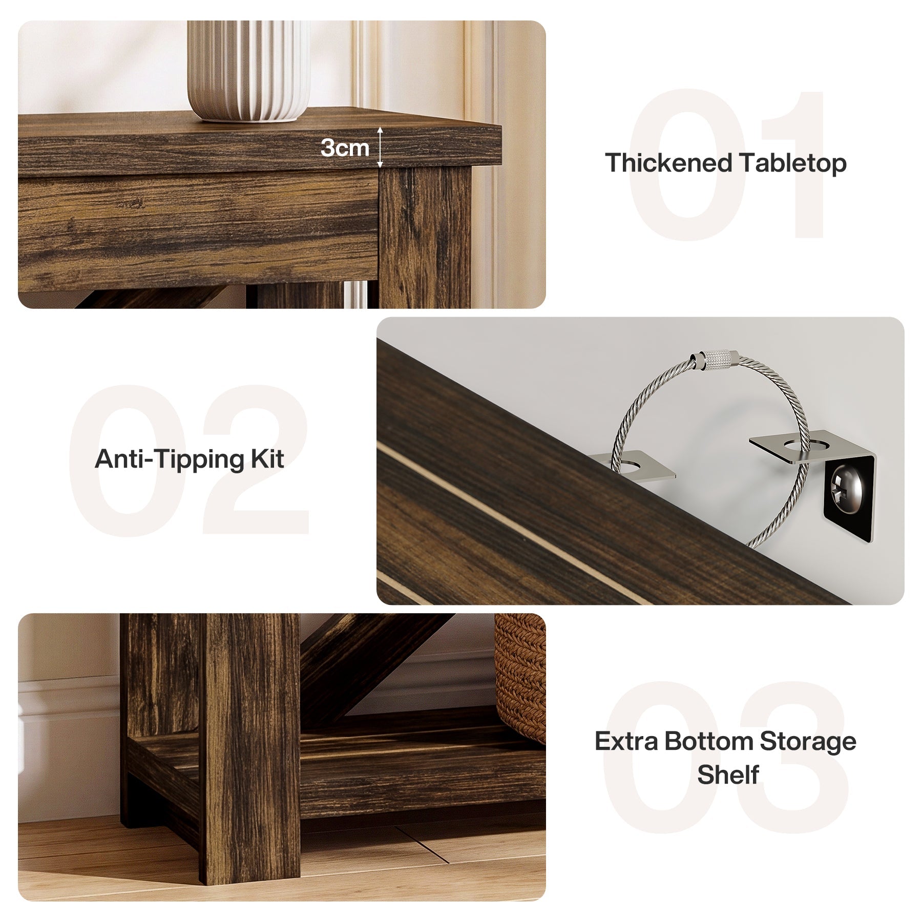 Tribesigns Console de 105 cm de long style champêtre avec étagère, Table d'entrée étroite à 2 niveaux