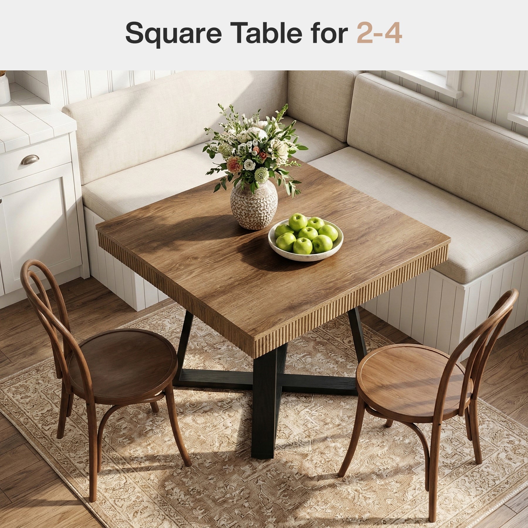 Tribesigns Petite table à manger carrée (80 x 80 cm) pour 2 à 4 personnes, Table de cuisine compacte avec piètement en X