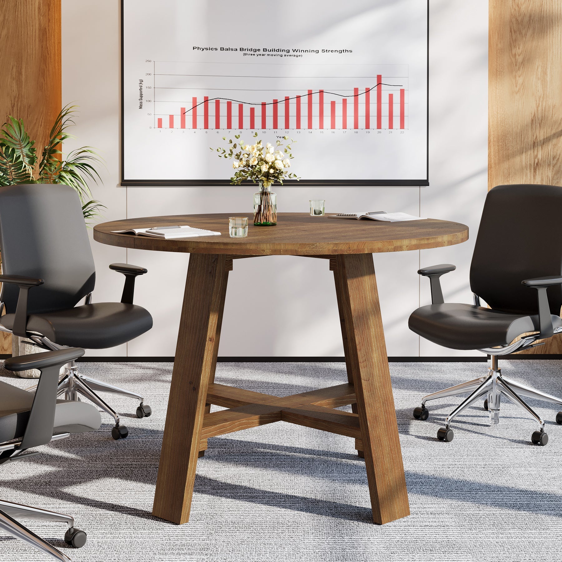 Tribesigns Table de conférence ronde en bois massif de 100 cm avec veinage naturel