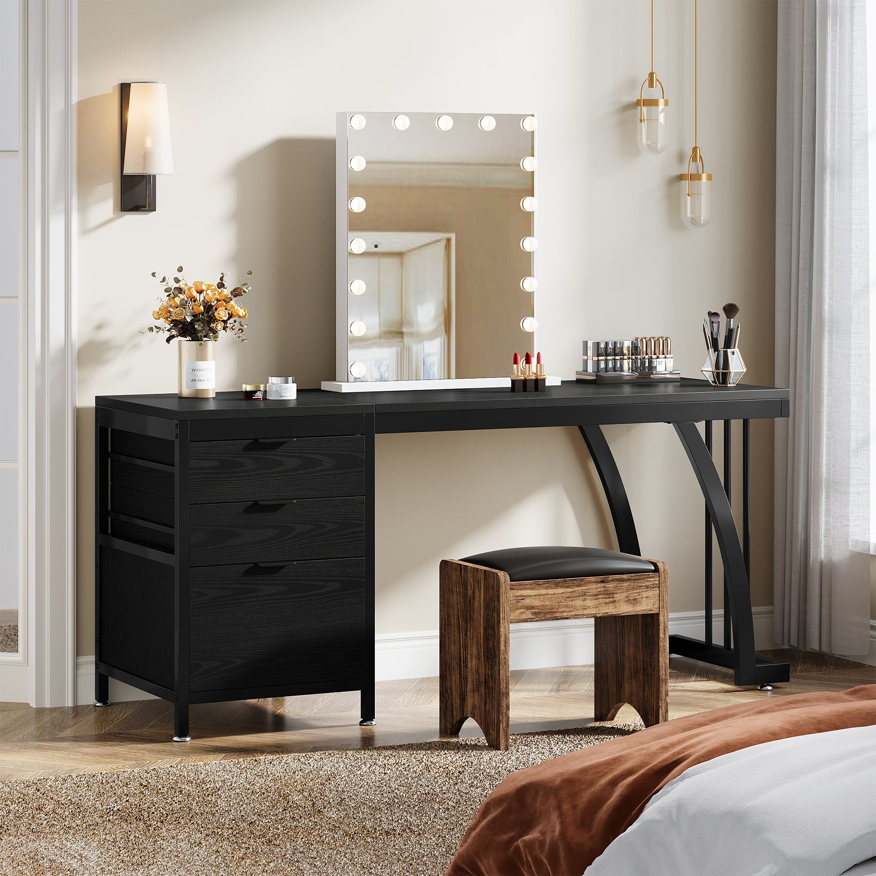Tribesigns Coiffeuse meuble à 3 tiroirs réversibles, Bureau de maquillage chic