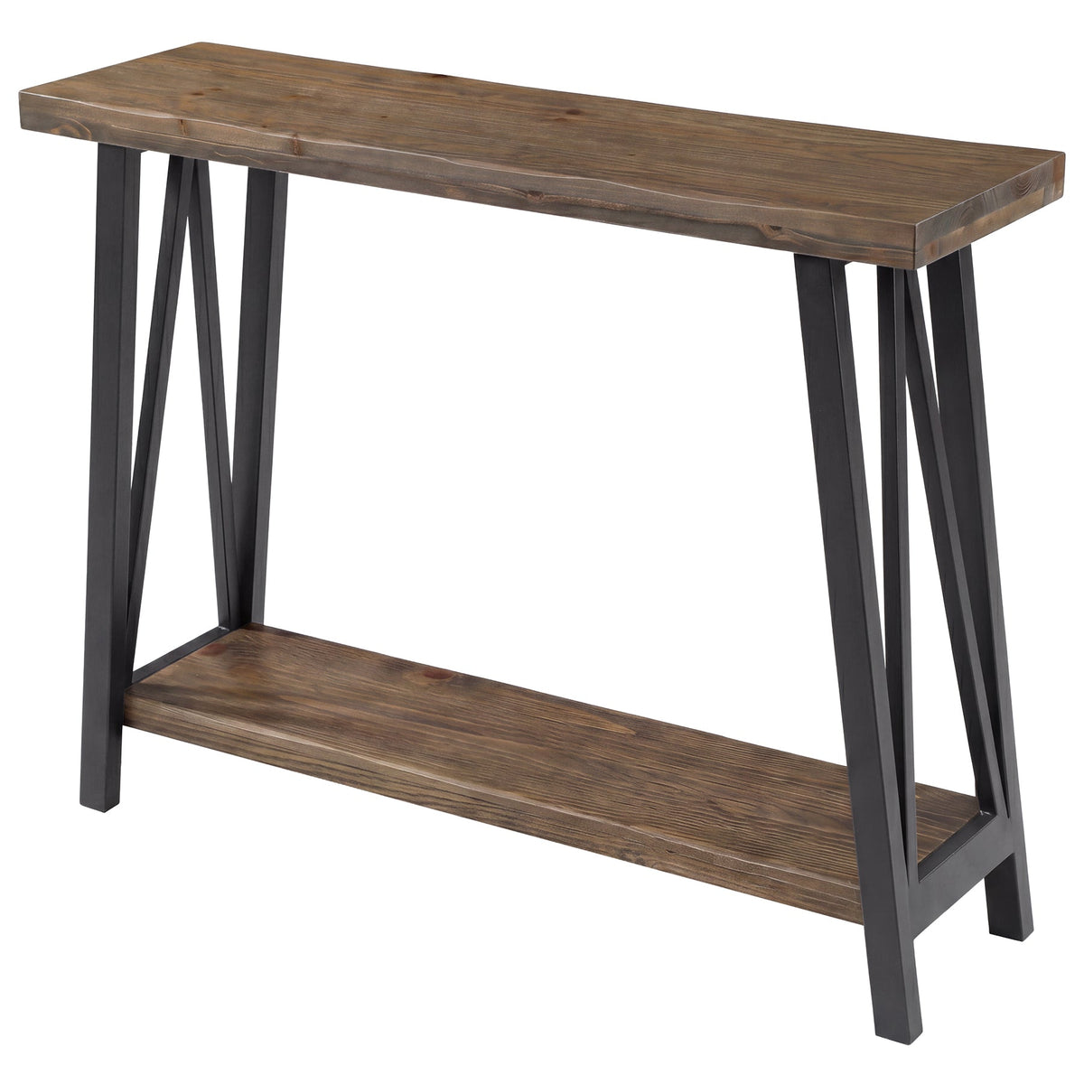 Tribesigns Console avec plateau à bord naturel 2 niveaux, Plateau en bois et structure en métal de style industriel