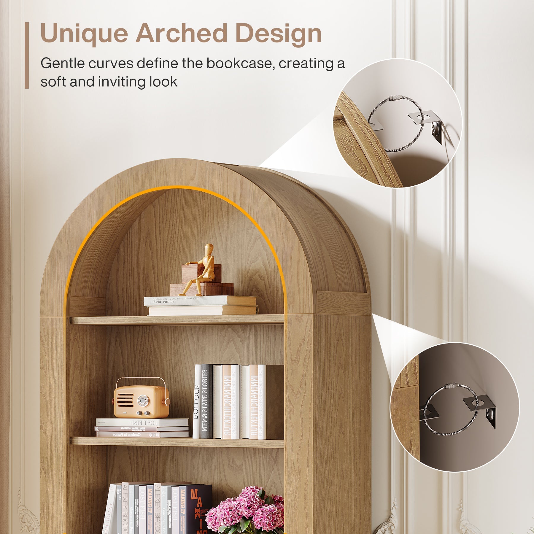 Tribesigns Bibliothèque, Bibliothèque cintrée à 5 niveaux avec étagères ouvertes