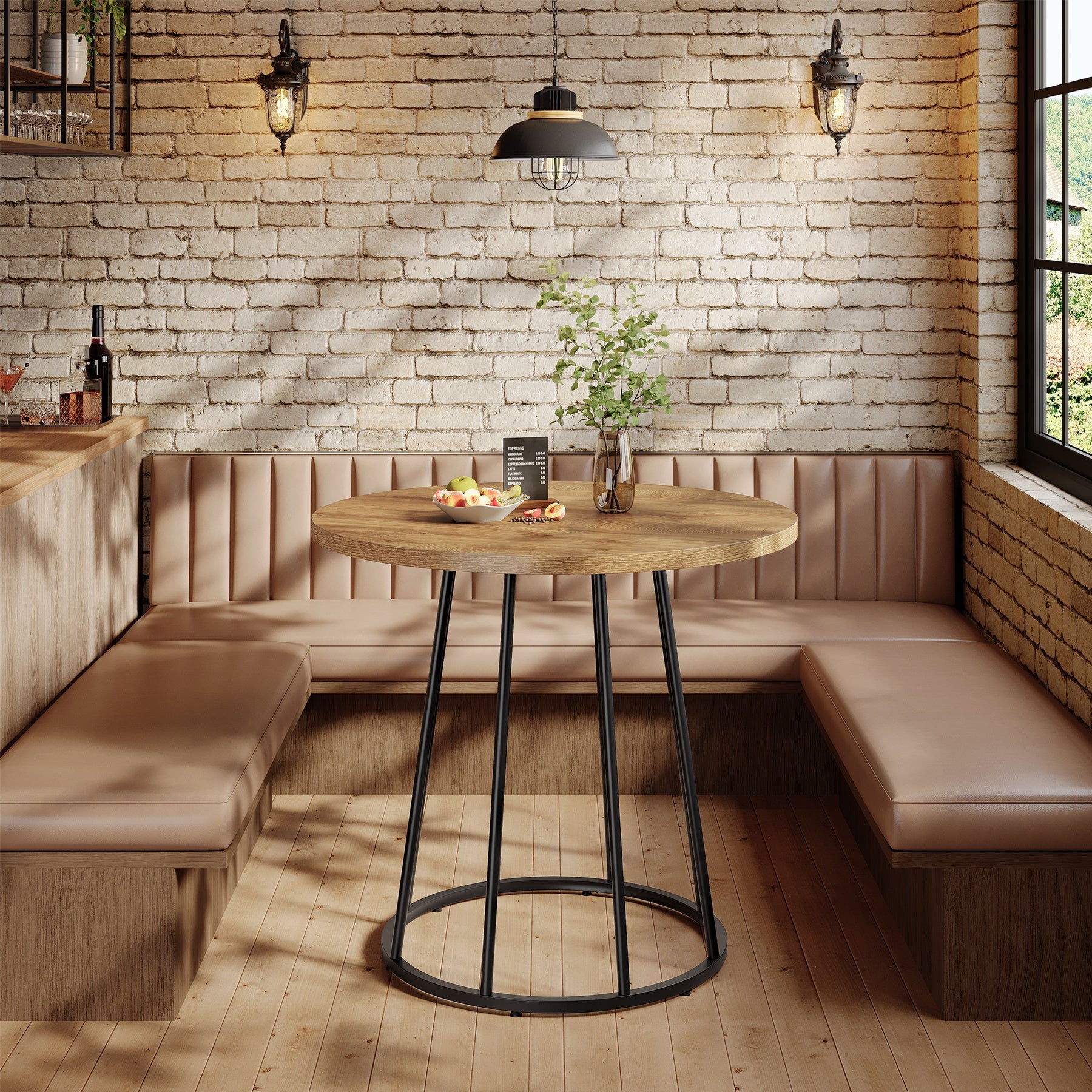 Tribesigns Table ronde de salle à manger de 80 cm, Style industriel pour 2 à 4 personnes avec piètement en acier