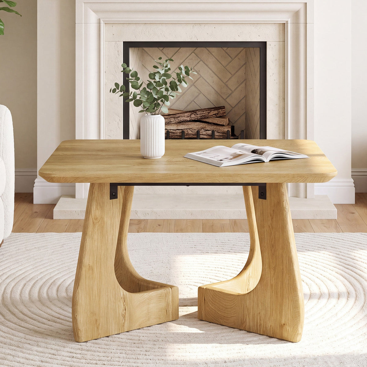 Tribesigns Table basse carrée 80 cm, Table de salon moderne avec piètement sculptural en bois