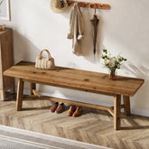 Banc en bois massif 140 cm, style champêtre, idéal pour une entrée, un rangement à chaussures ou une salle à manger 3
