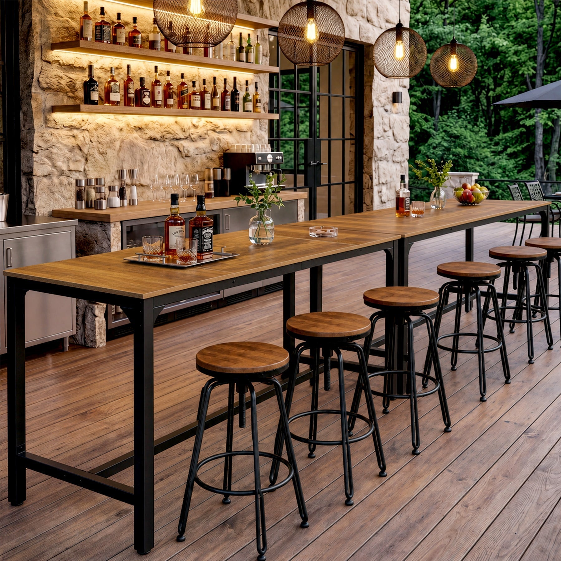Tribesigns Bartafel 180 cm voor 6–8 Personen, Hoge Tafel met Metalen Frame en Voetensteun
