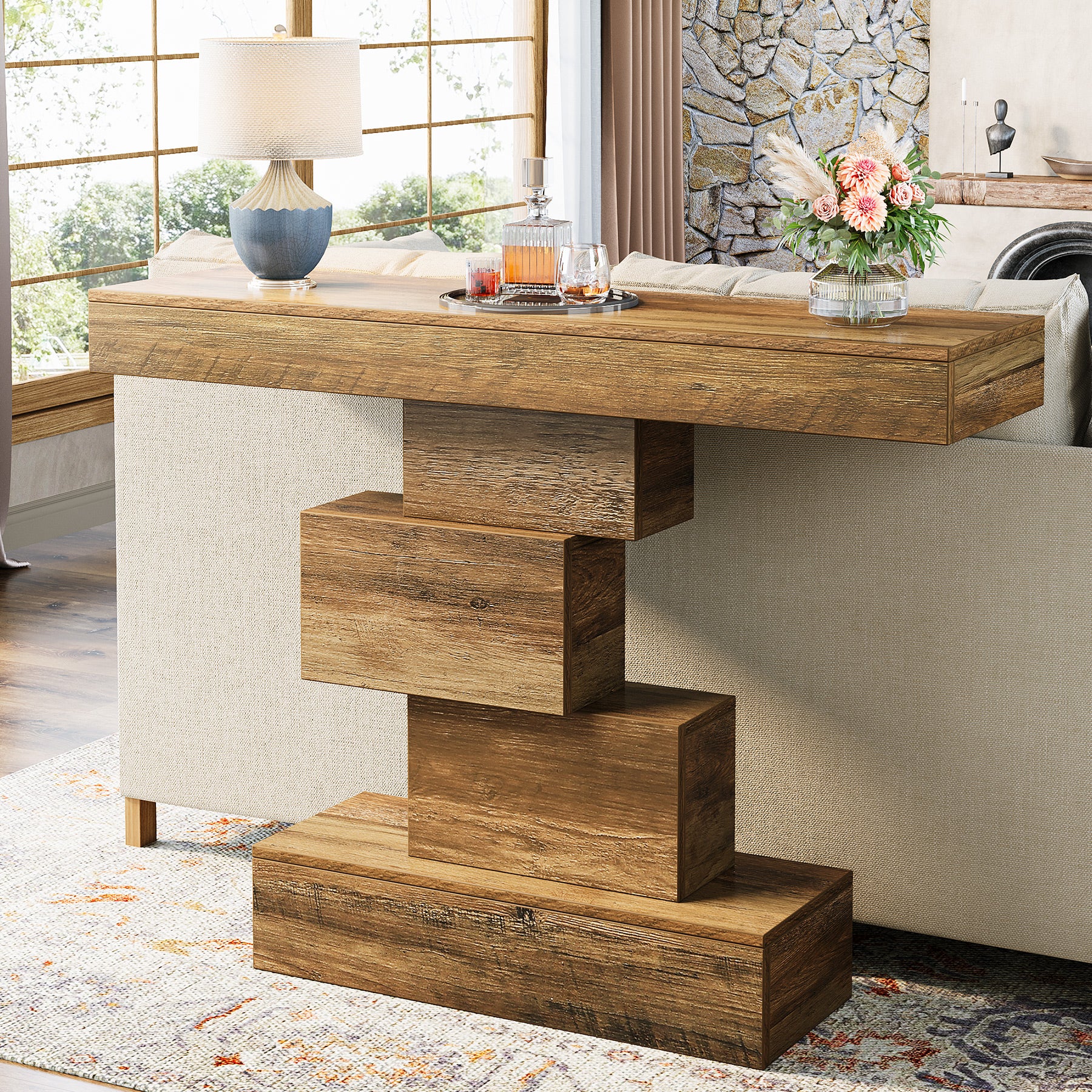 Tribesigns Console de 108 cm, Table de canapé en bois Table d'appoint avec base géométrique