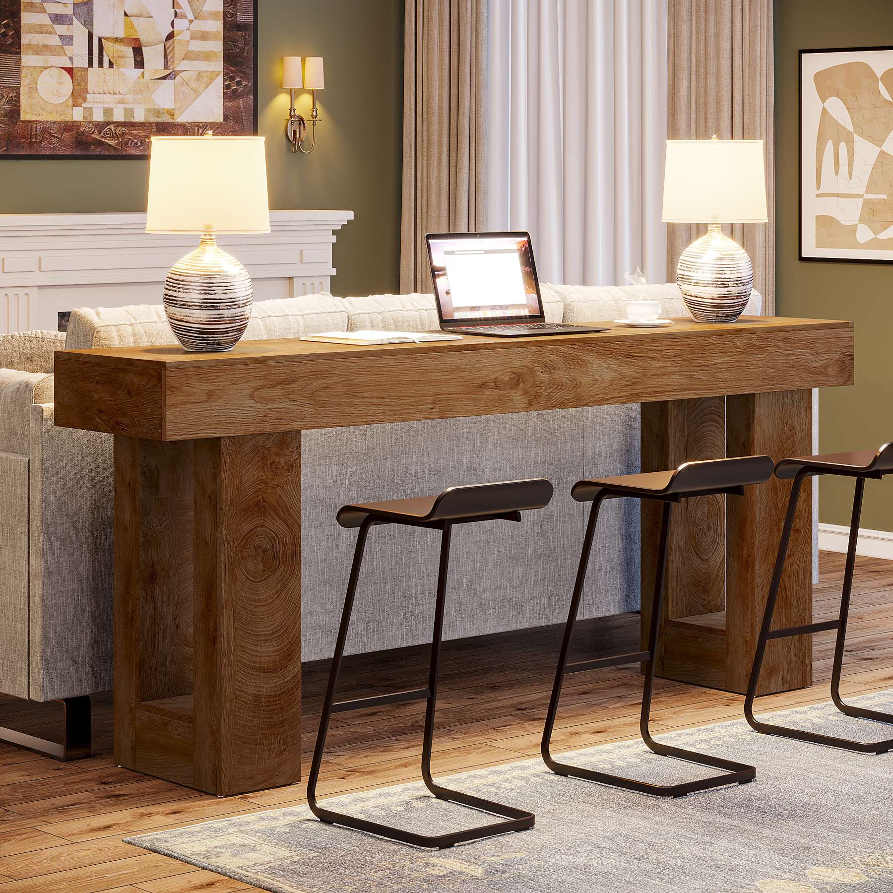 Tribesigns Table console de 160 cm, Table d'entrée de style ferme en bois