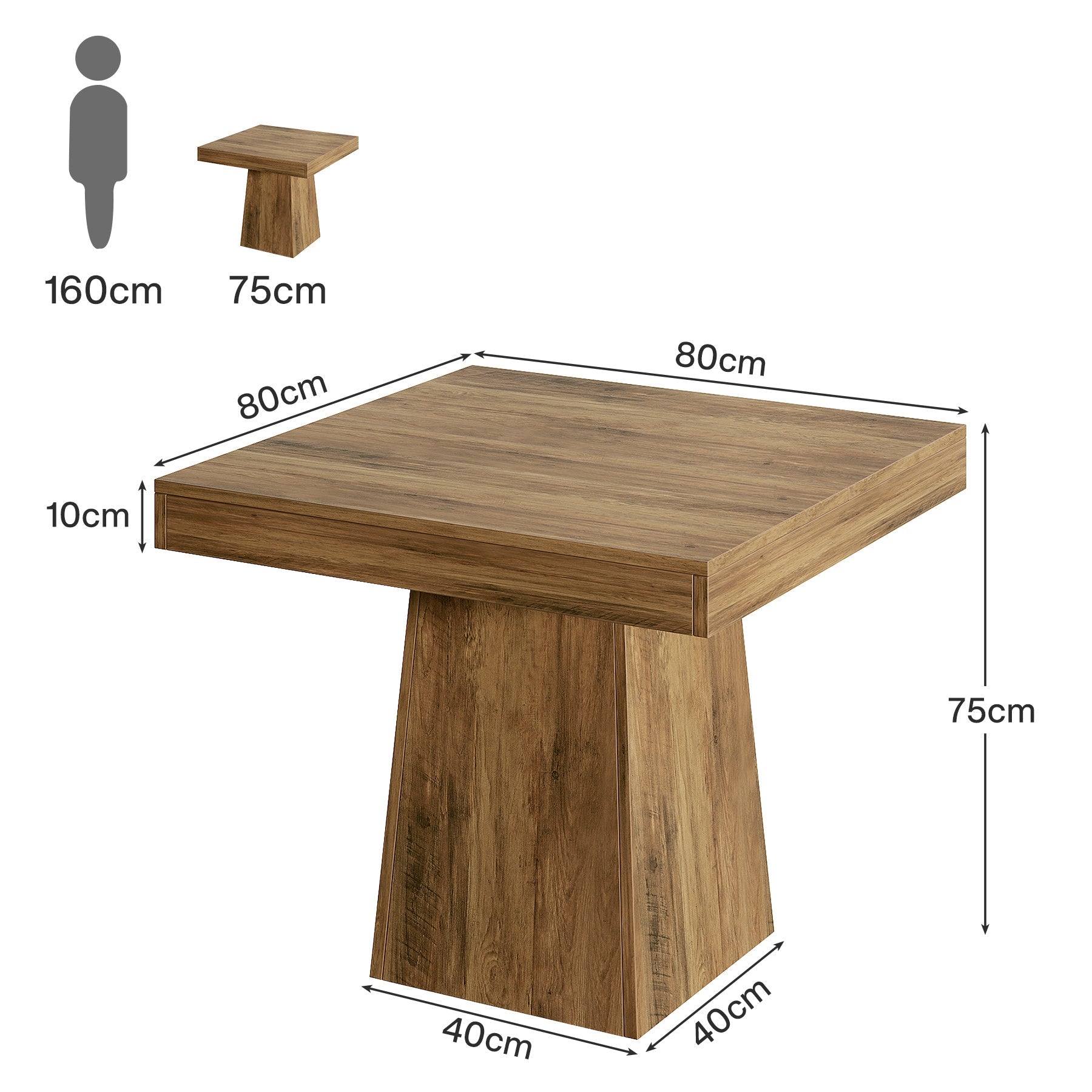 Tribesigns Table de salle à manger carrée de 80 cm pour 4 personnes, Style champêtre avec piètement à colonnes couleur marron