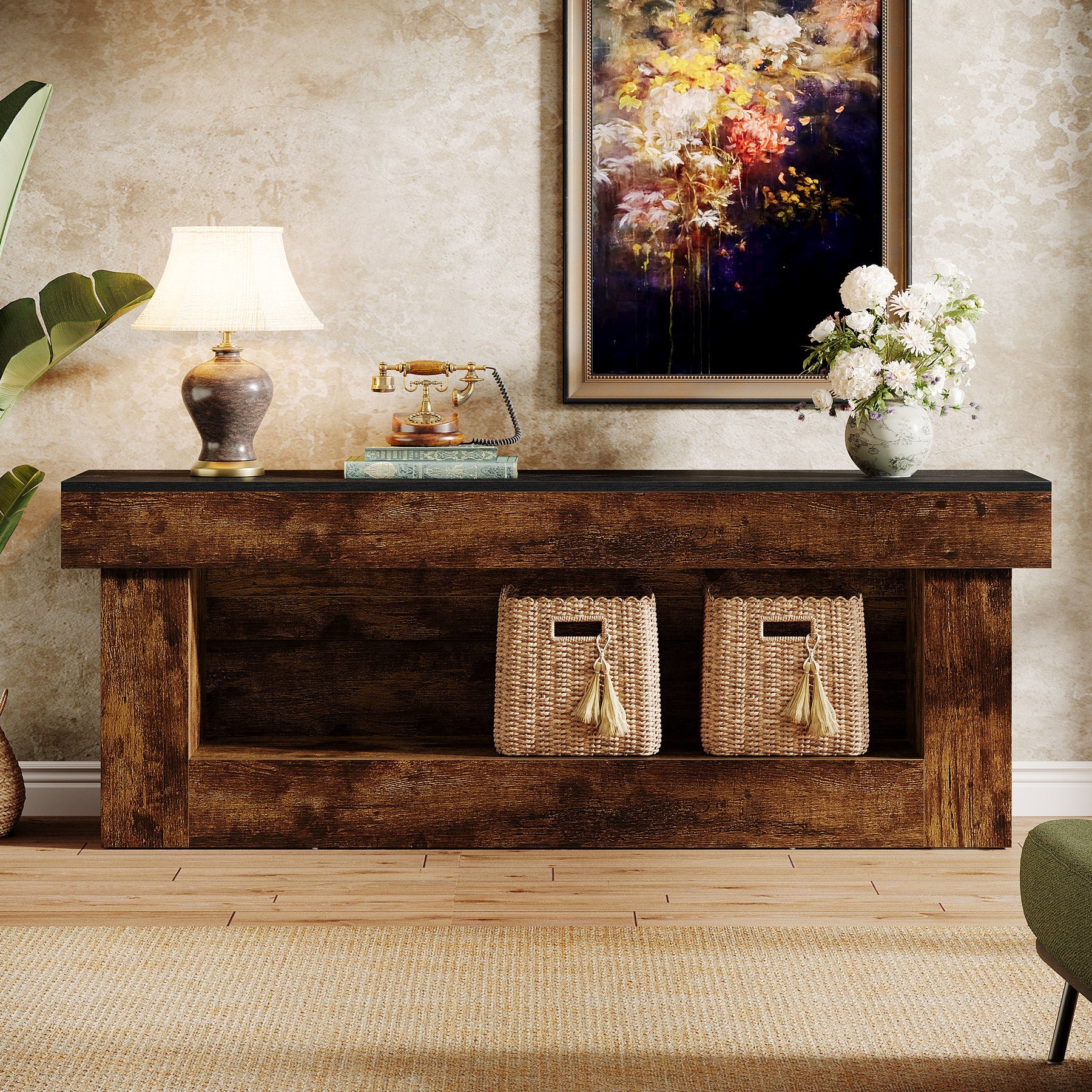 Meuble TV bas 160 cm avec espace de rangement, Meuble TV moderne pour téléviseurs de 60 à 70 pouces