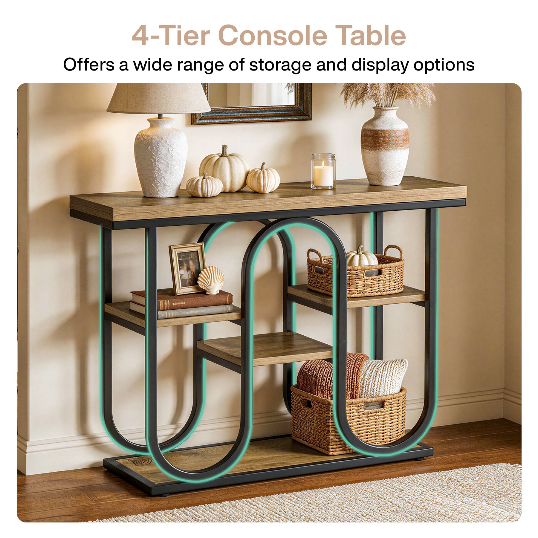 Tribesigns Console 100 cm, Table d'entrée industrielle à 4 niveaux avec étagères