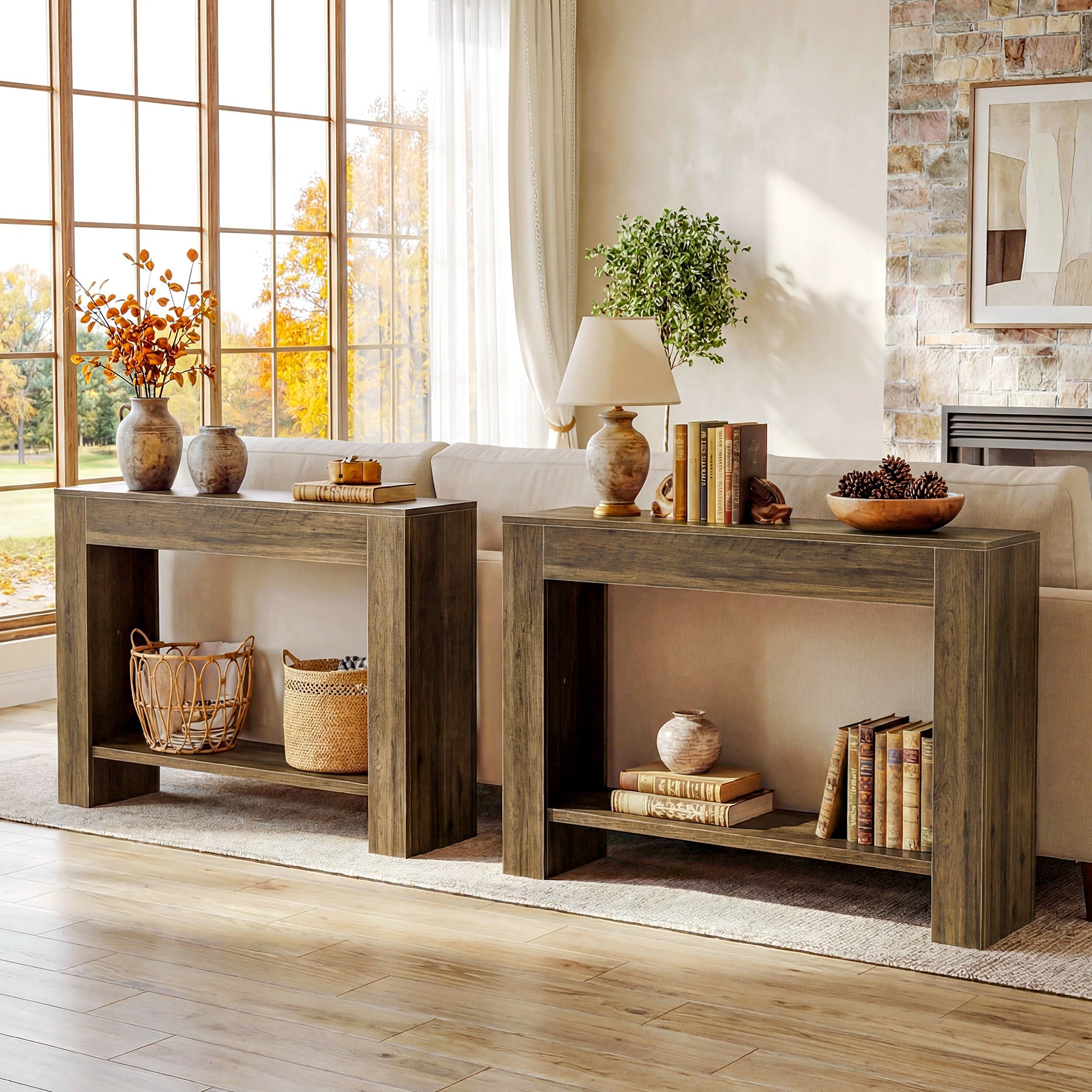 Tribesigns Console rustique de 105 cm avec rangement, Table d'appoint étroite à 2 niveaux pour entrée et couloir