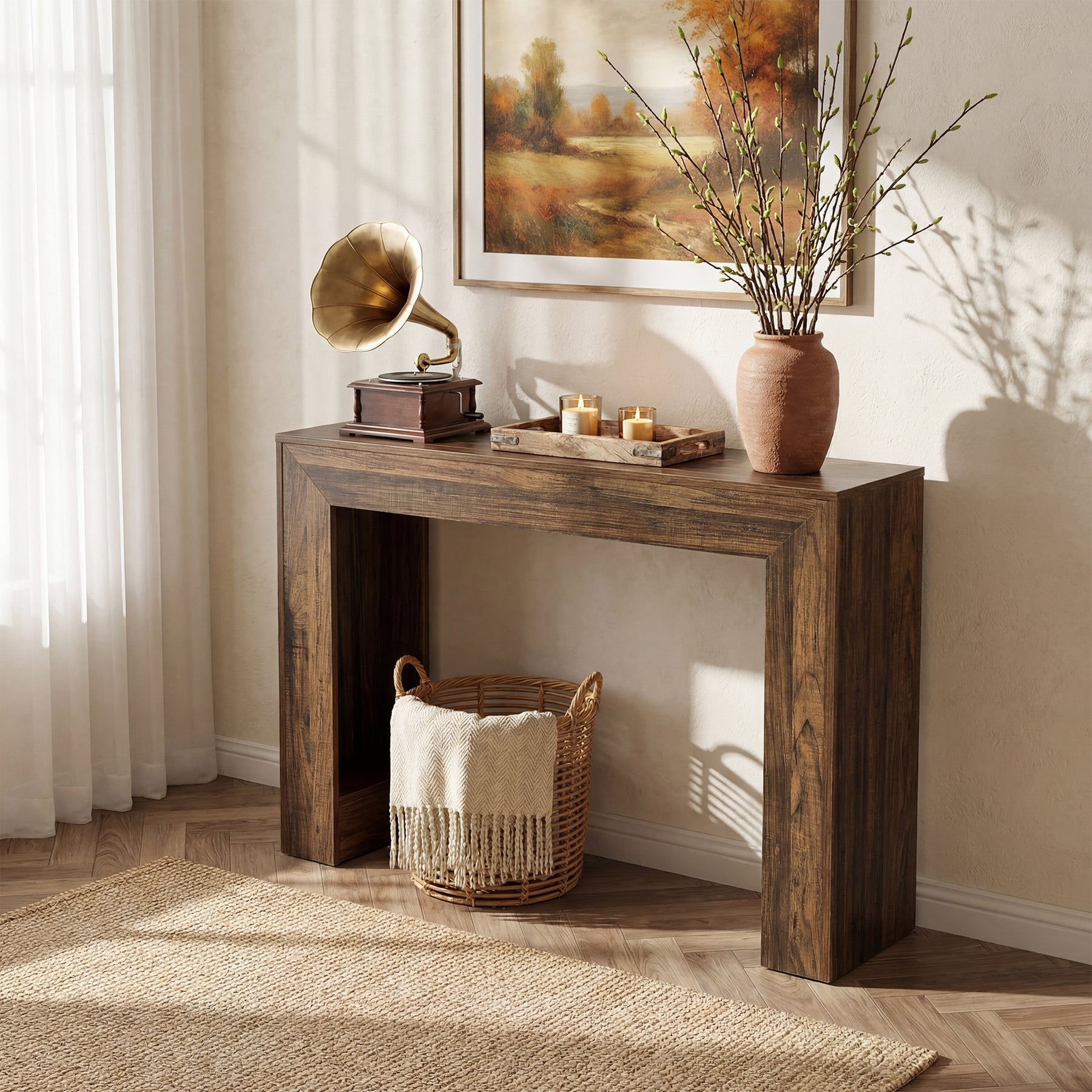 Tribesigns Console étroite de 105 cm, Table d'entrée aspect bois Table basse stable à double piètement pour l'entrée et le salon