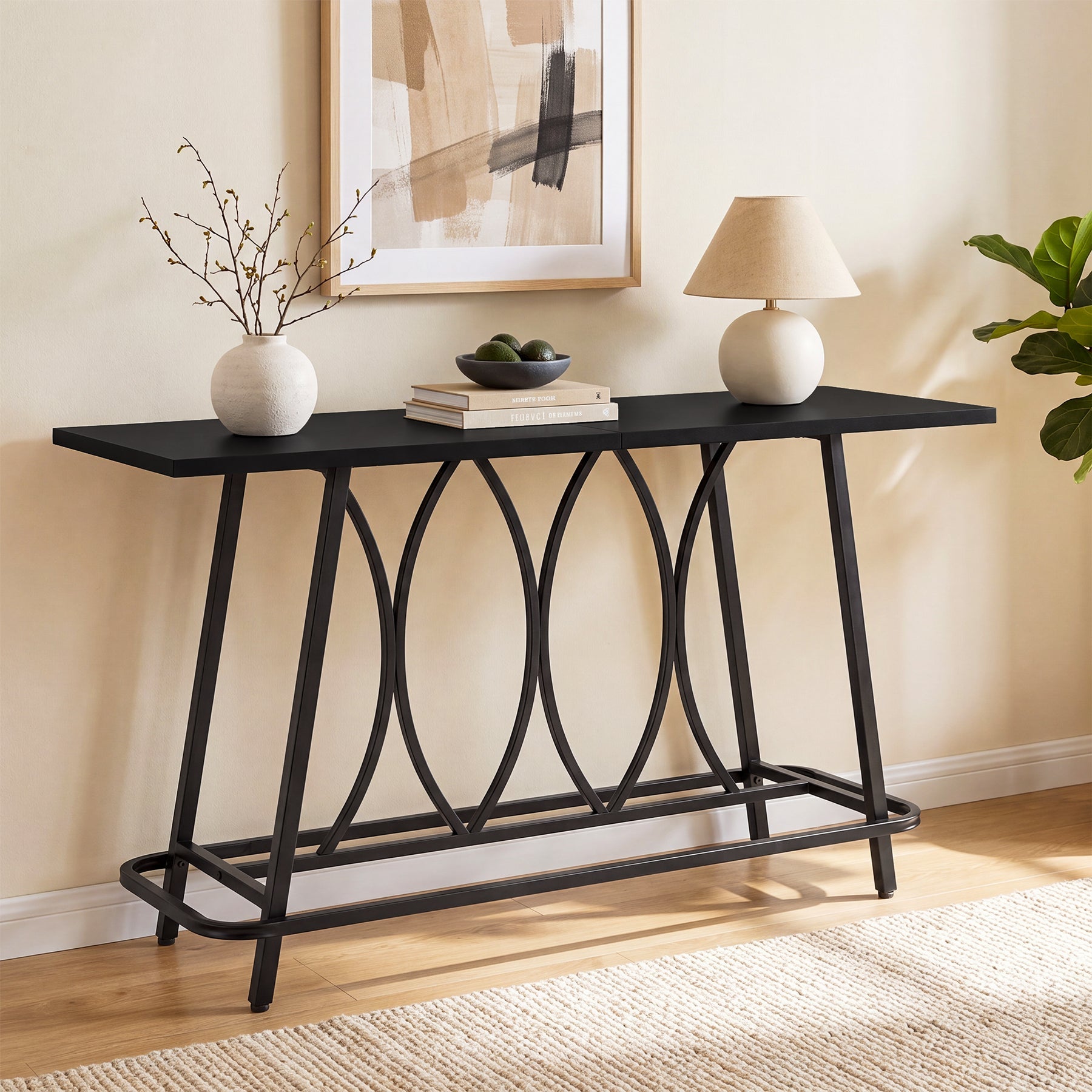 Tribesigns Console de 160 cm de long style campagne moderne, Table d'entrée étroite avec structure en métal