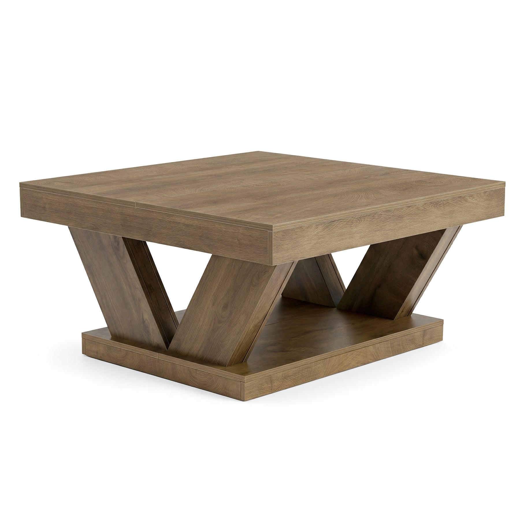 Tribesigns Table basse carrée 100x100 cm, Table de salon à deux niveaux de style ferme avec étagère de rangement