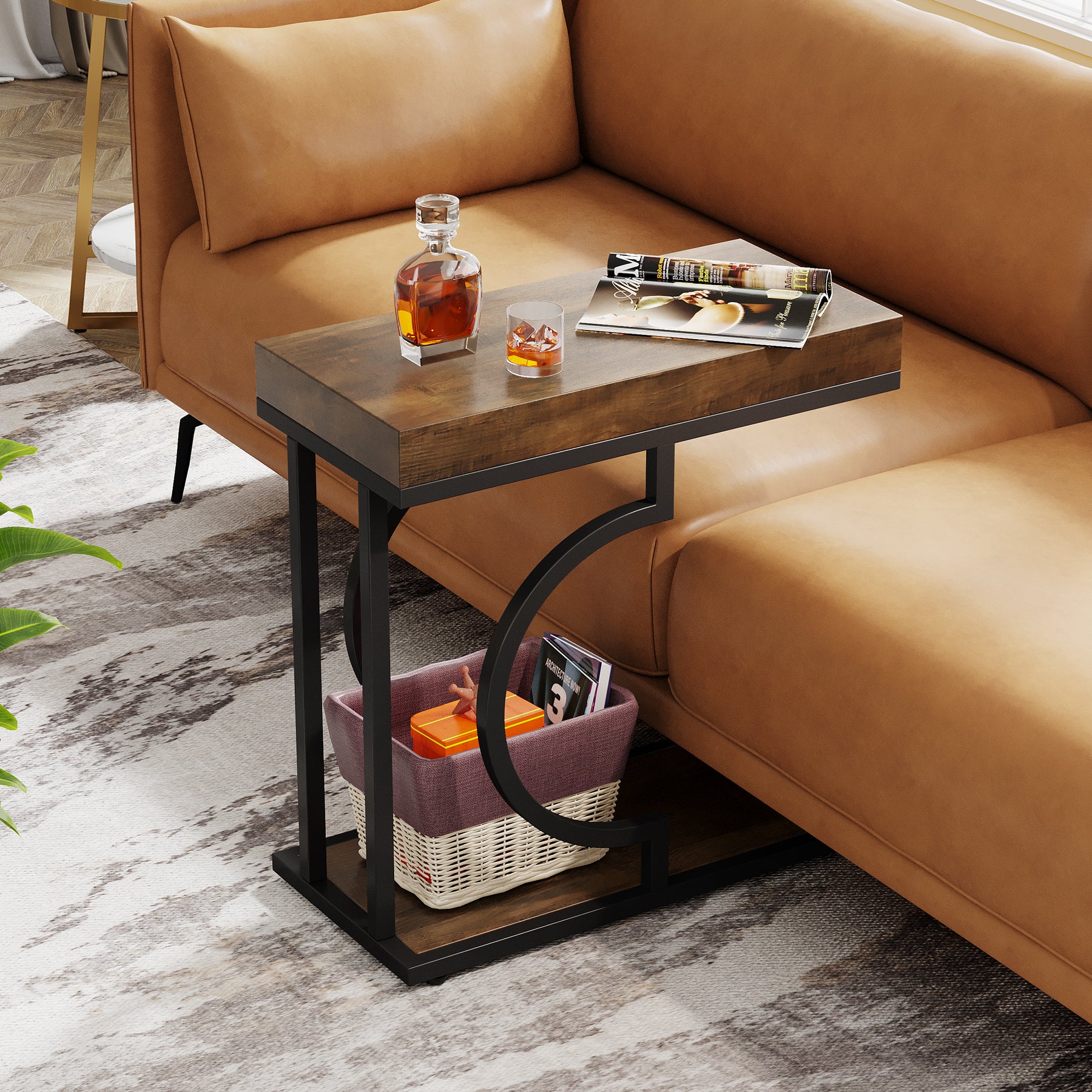 Tribesigns Table de chevet moderne, Table d'appoint en forme de C