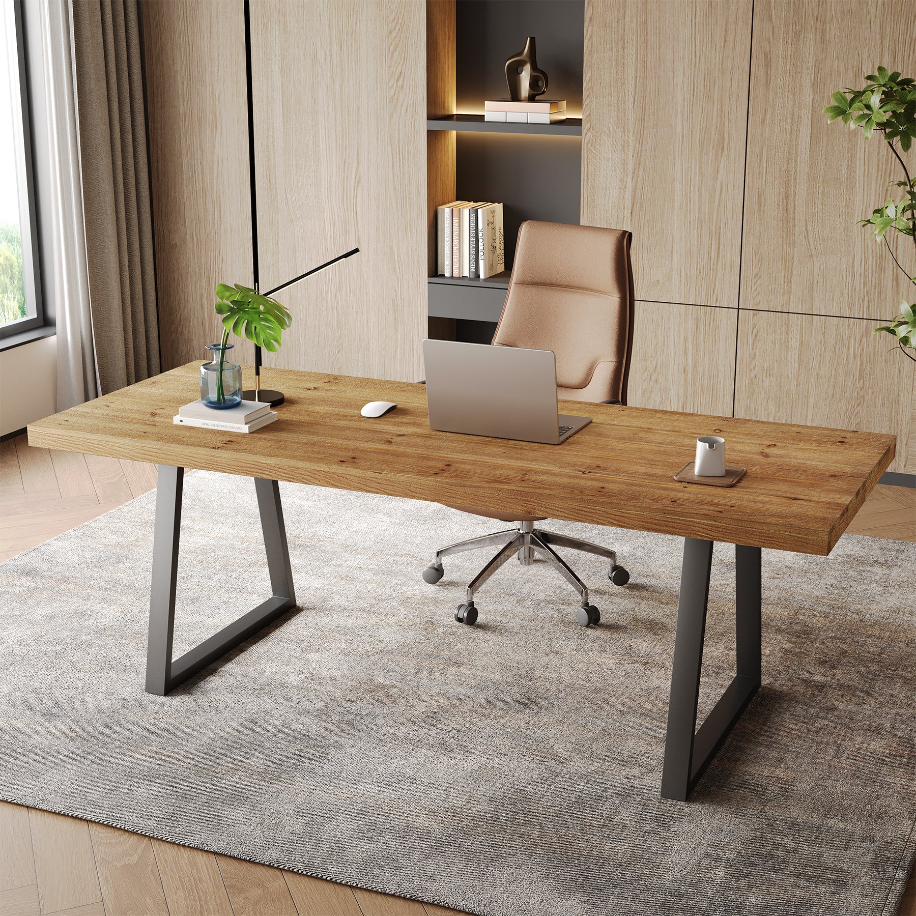 Tribesigns Bureau industriel de 160 cm, plateau en bois massif et pieds robustes en métal