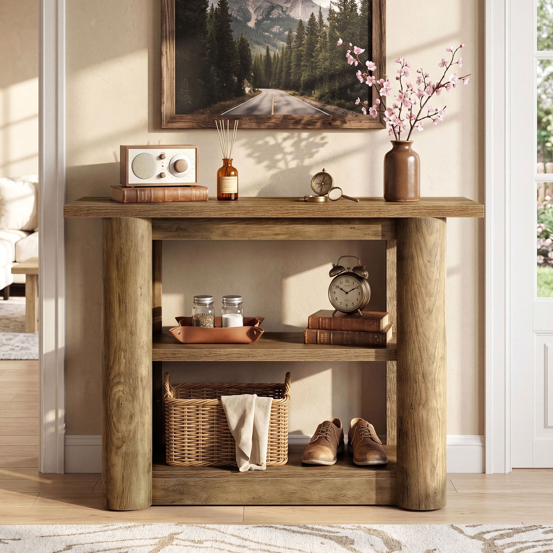 Tribesigns 105 cm consoletafel, smalle haltafel met 3 planken en dik frame