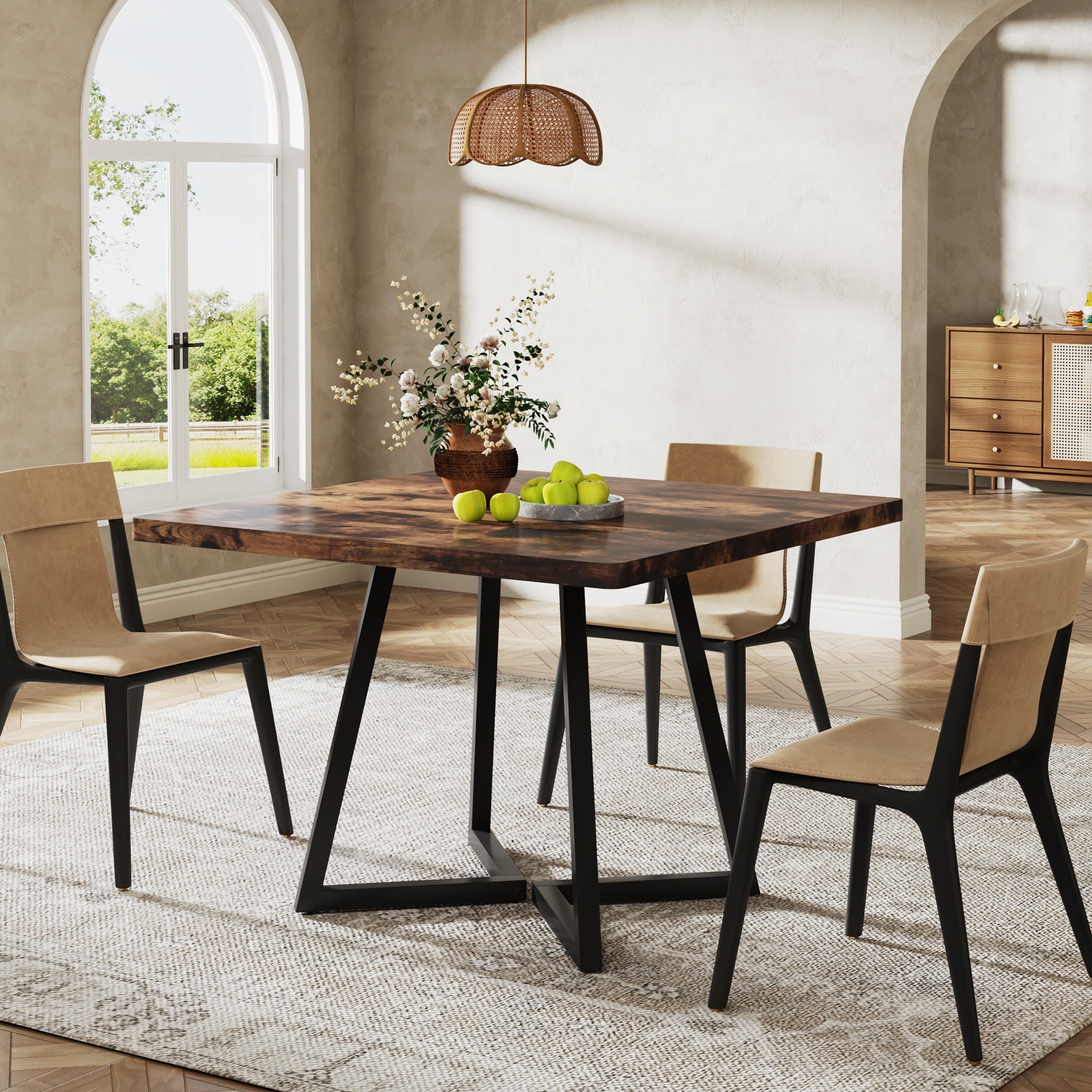 Tribesigns Table à Manger pour 4 Personnes, Table avec Pied métallique Table de Salle à Manger en Bois