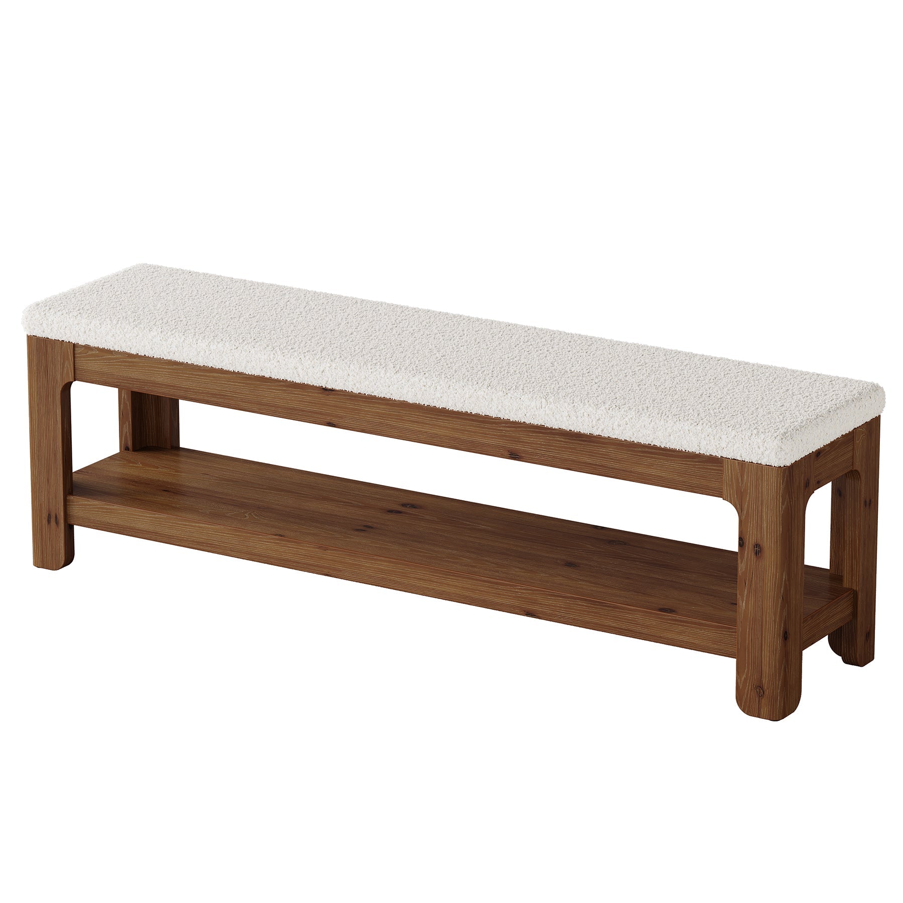 Tribesigns Banc capitonné 140 cm en bois massif, Banc d'entrée avec étagère de rangement et assise en polaire douce
