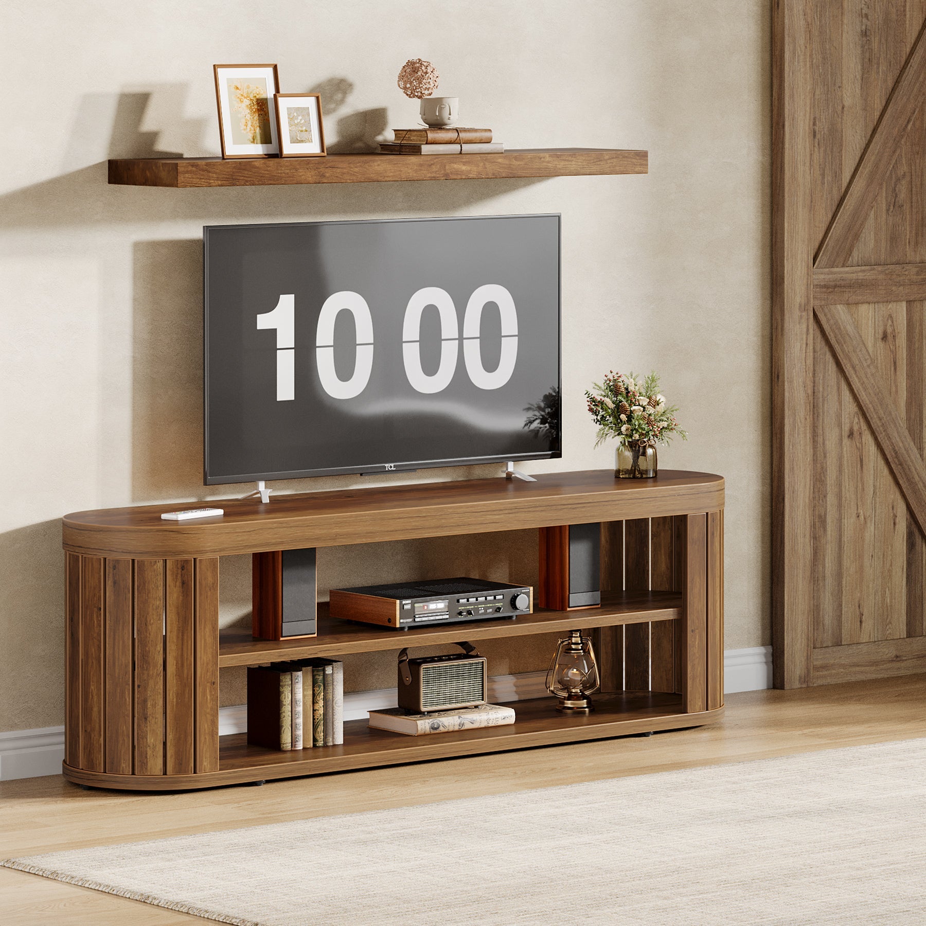 Meuble TV Tribesigns (120 cm) pour téléviseurs jusqu'à 55 pouces, Meuble TV avec 2 étagères ouvertes