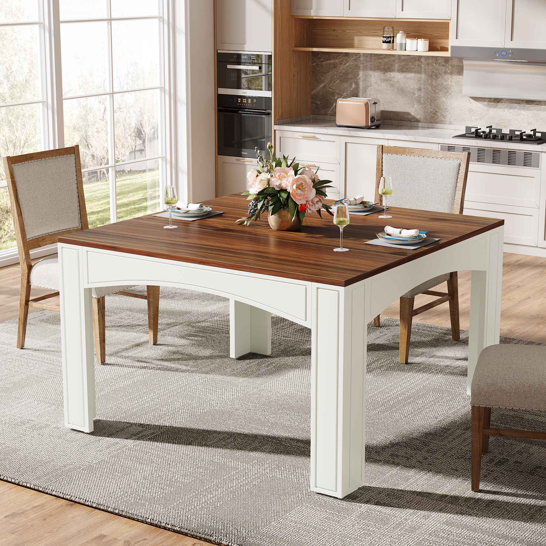 Tribesigns Table à manger de 100 cm, Table à manger en bois pour 4 personnes de style maison de campagne