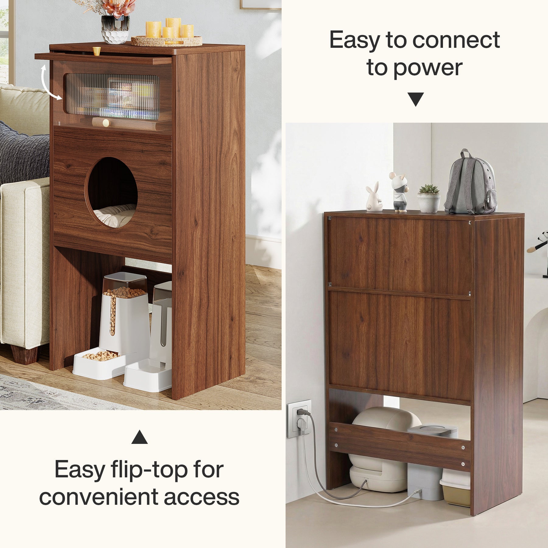 Tribesigns Meuble pour chat avec espace de rangement, Meuble pour bac à litière et table d'appoint 2 en 1