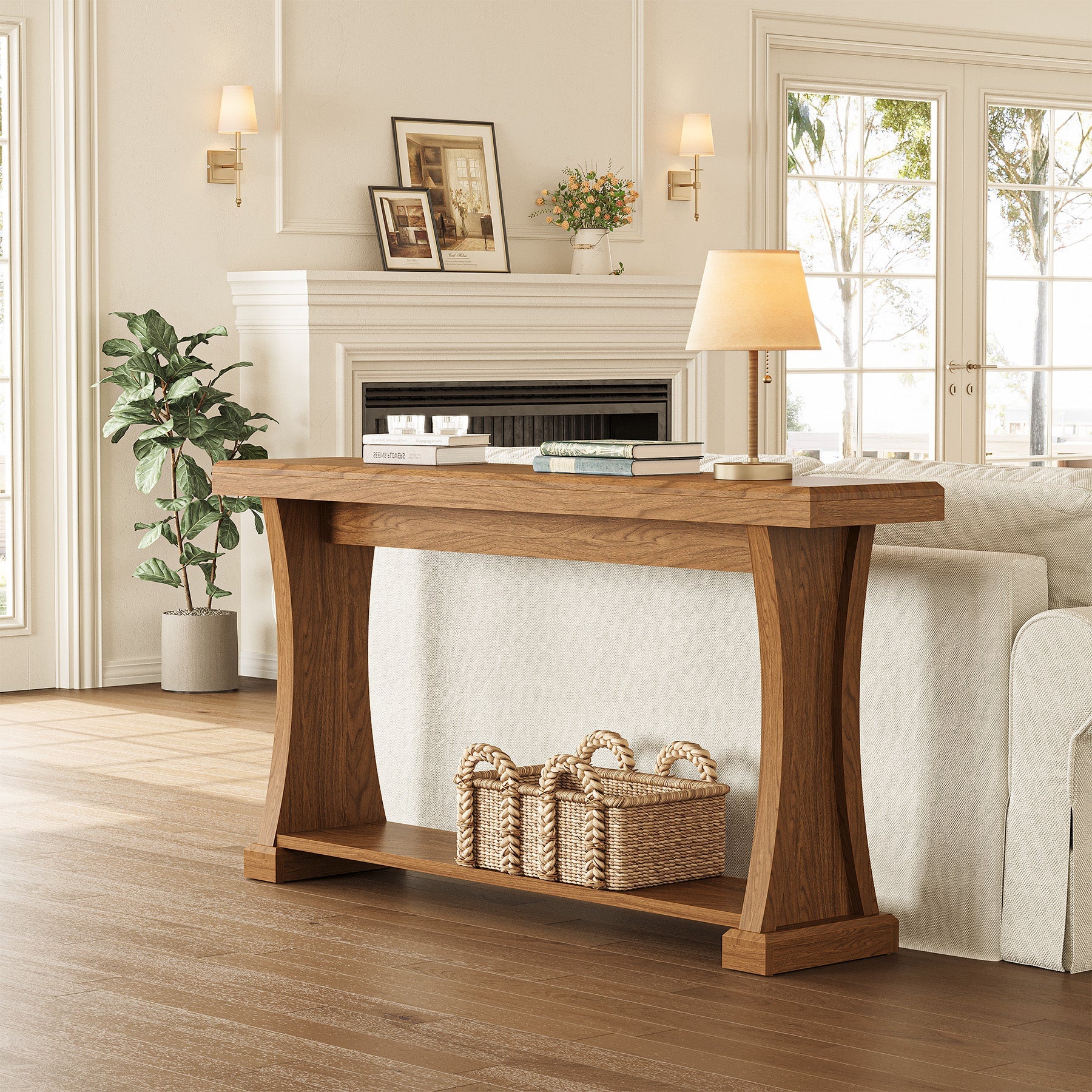 Tribesigns Console de 160 cm de long avec 2 étagères idéale pour un couloir étroit ou comme table d'appoint, aspect bois