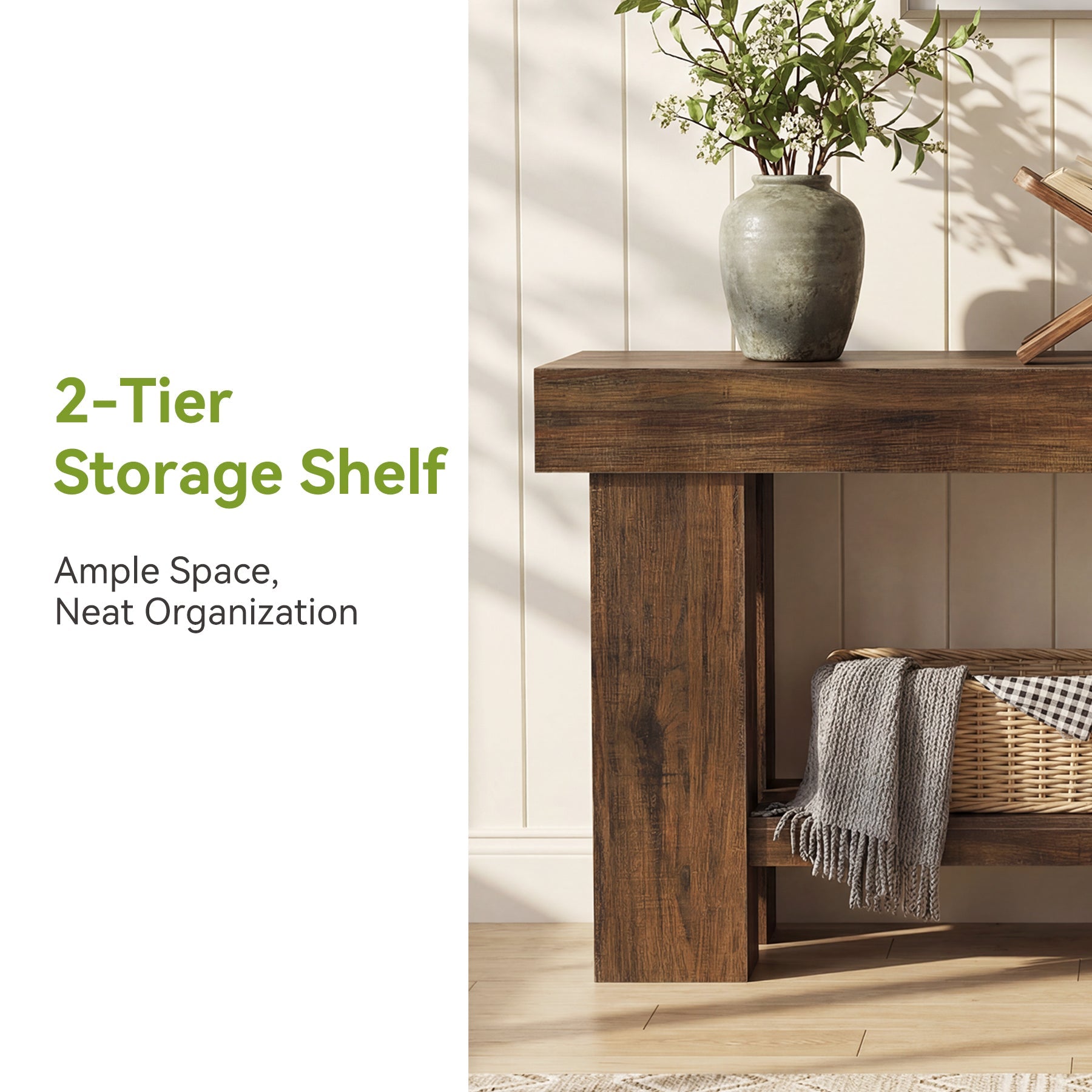 Tribesigns Table console de style industriel à 2 niveaux, 160 cm Table d'appoint étroite pour canapé avec étagère