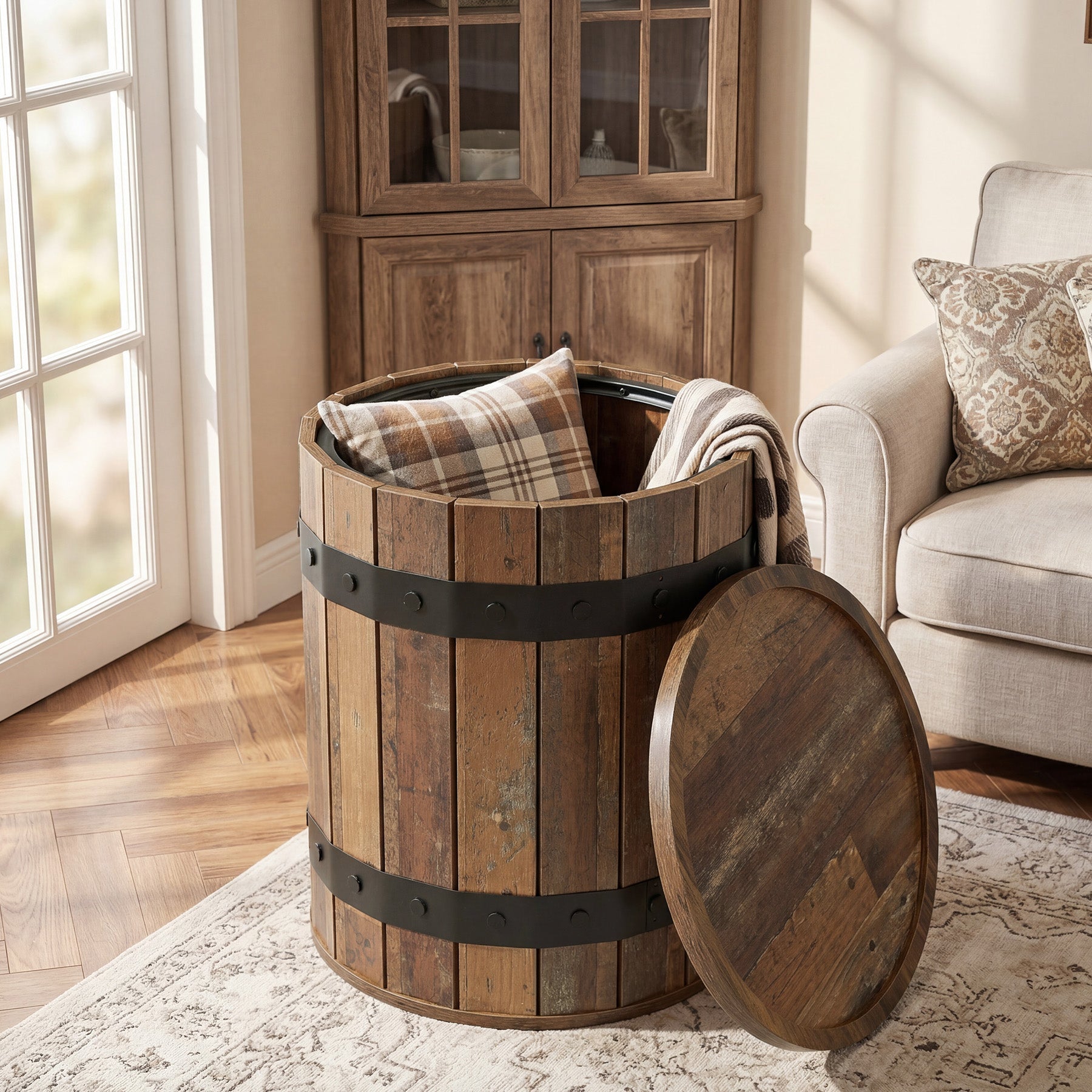 Tribesigns Table d'appoint ronde avec rangement, Table de chevet cylindrique de 50 cm avec couvercle amovible